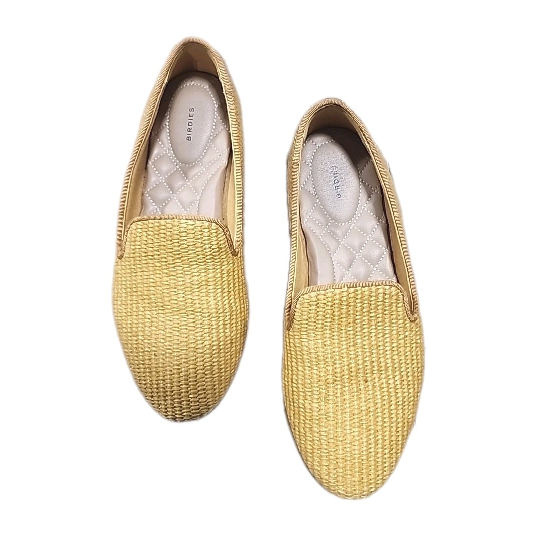 Birdies Women 8.5 Textile Yellow Starling Raffia Diamond Quilted Flat Shoes