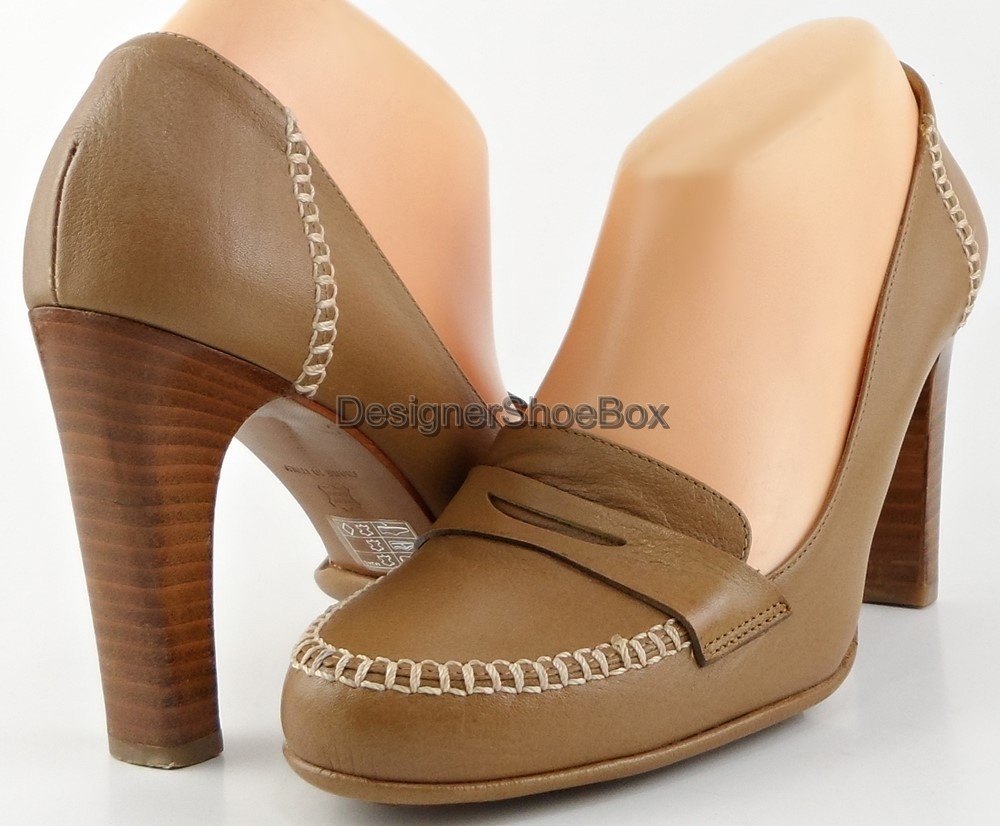 $190 VIA SPIGA BRANNY Straw Fox Leather Designer ITALY Stacked Heel Pumps 8.5 M