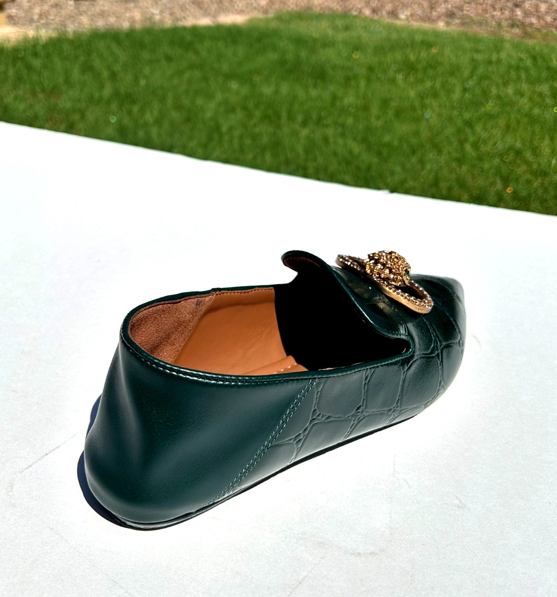 Kurt Geiger London Chelsea Point Flats 10 EU 41 Green Snake Leather w/Eagle NEW