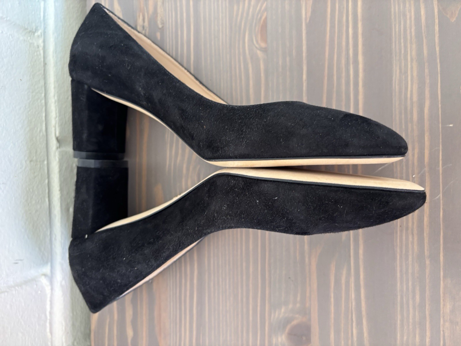 Stuart Weitzman Black Suede Power 50 Pumps Block Heel Round Toe Size 8B