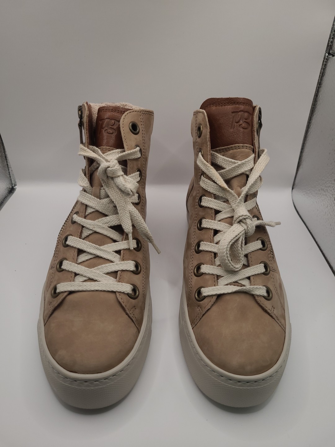 New Paul Green Wells High Top Sneakers Alpaca Cognac Combo Size 8 (US)