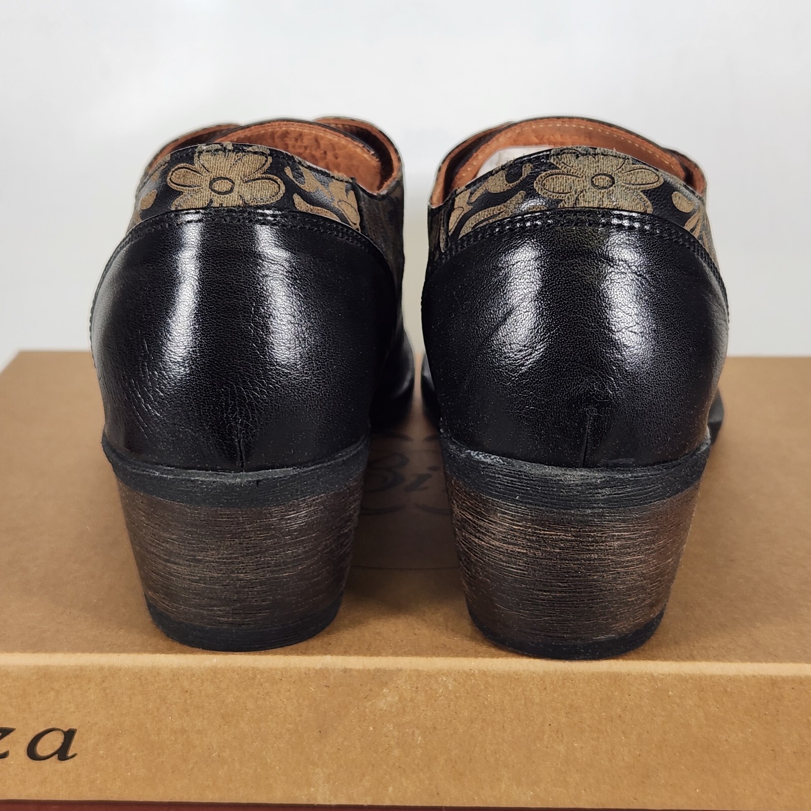 Vintage Style Antique Biza Valor Short Heel Oxford Bootie Black Leather Size 10
