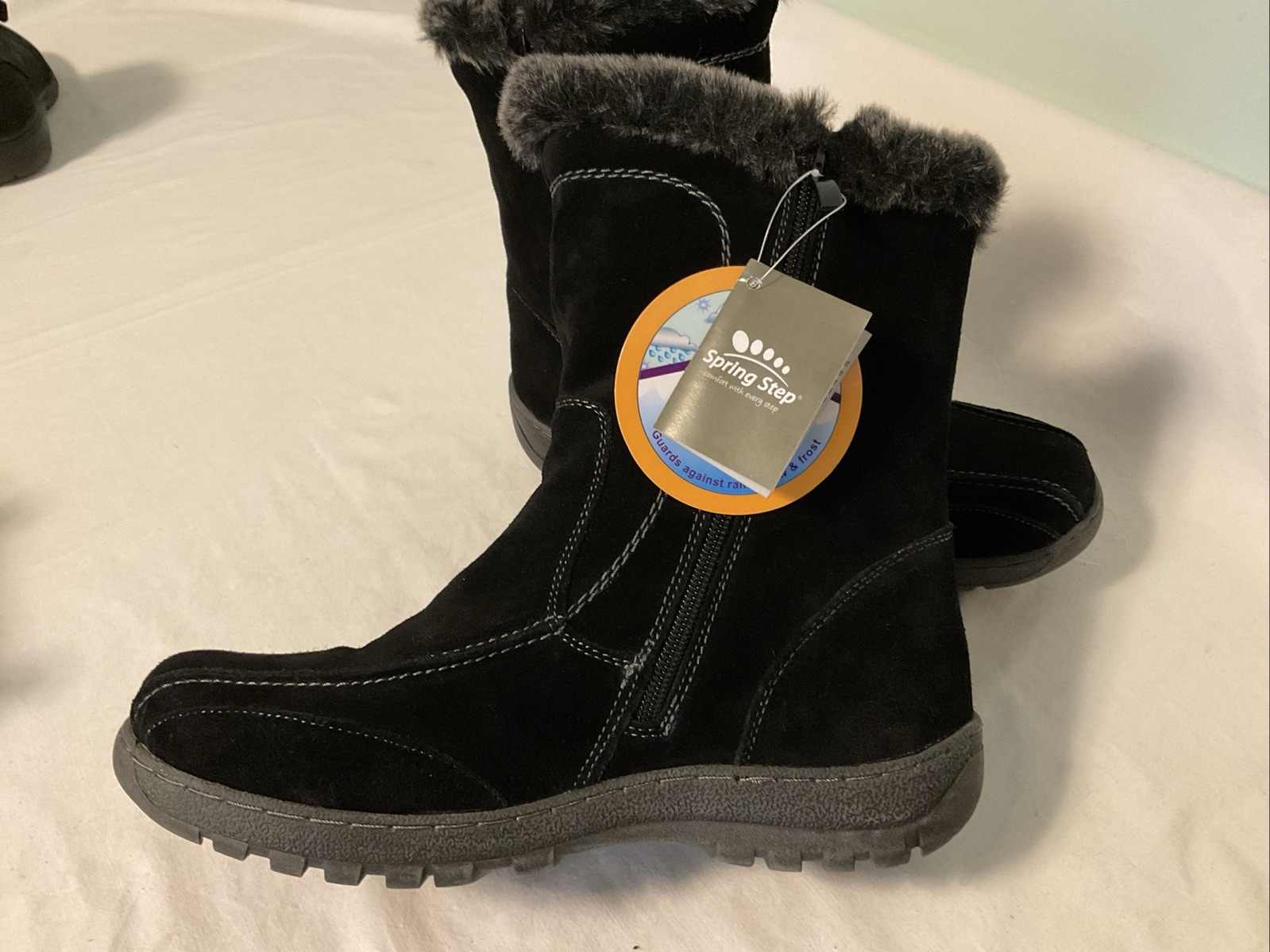 Spring Step Achieve Black Suede Leather Winter Boots Womens Size 9 40 NWT