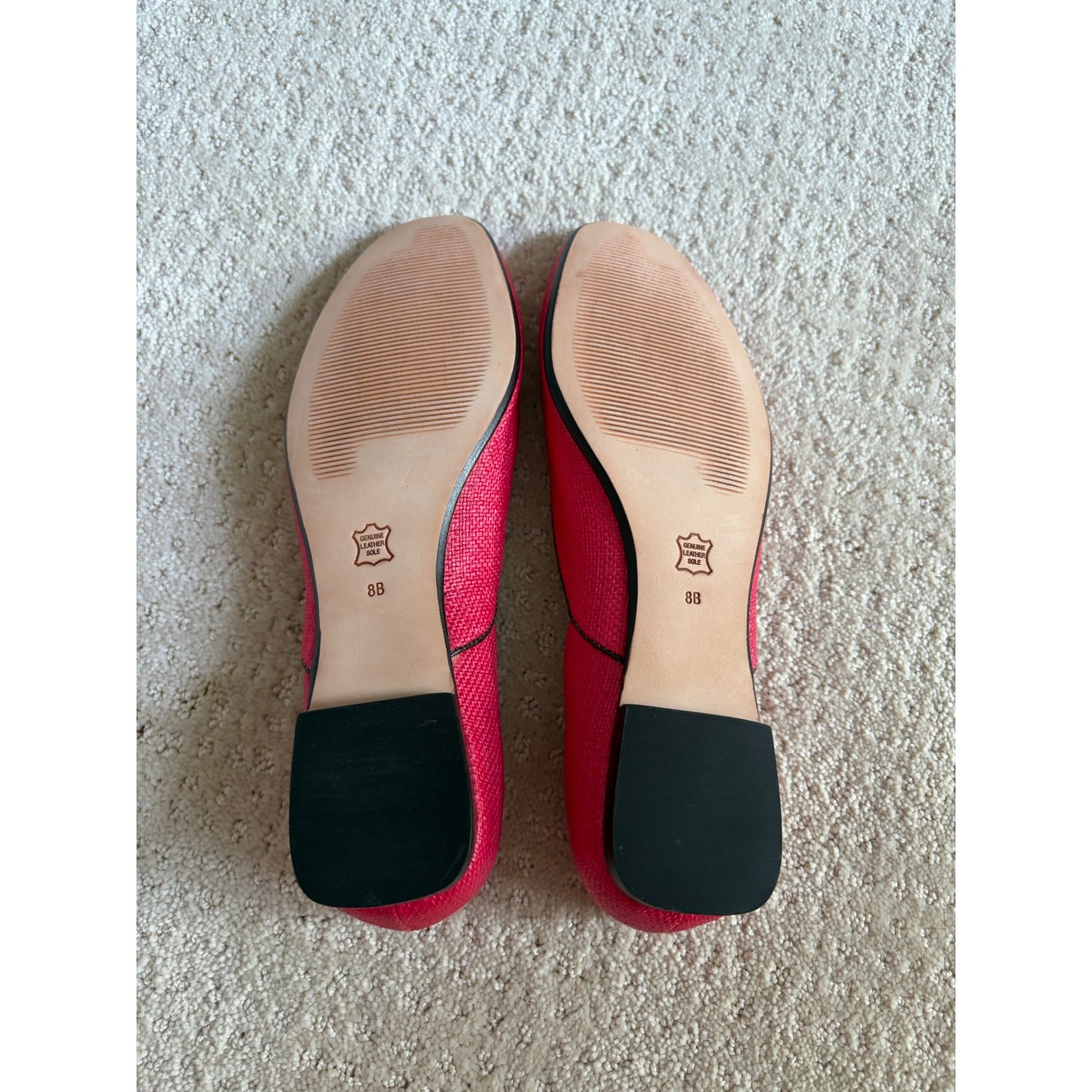 Talbots Womens Red Textured Raffia Ballet Flats Leather Sole Round Toe Shoes 8B