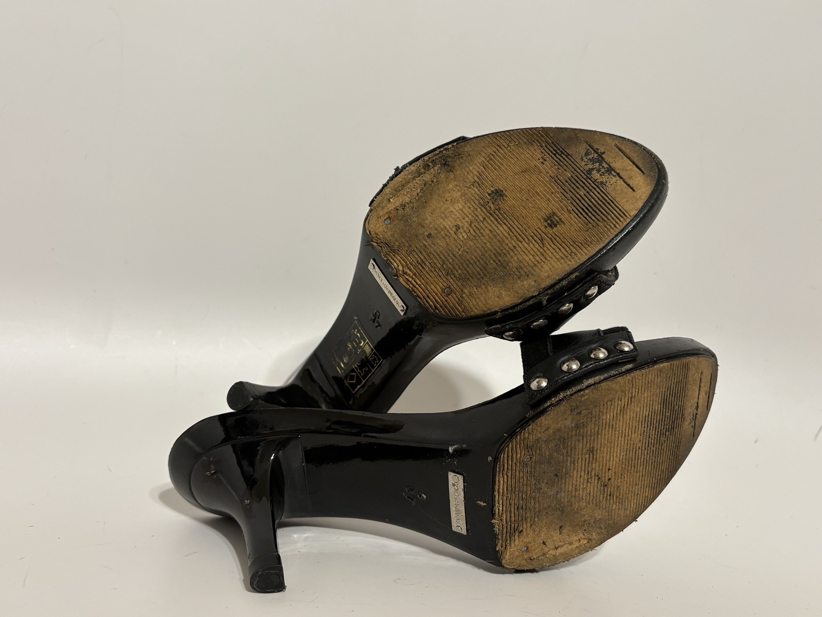 Vtg Dolce & Gabbana Black Crystal Logo Sandals 37