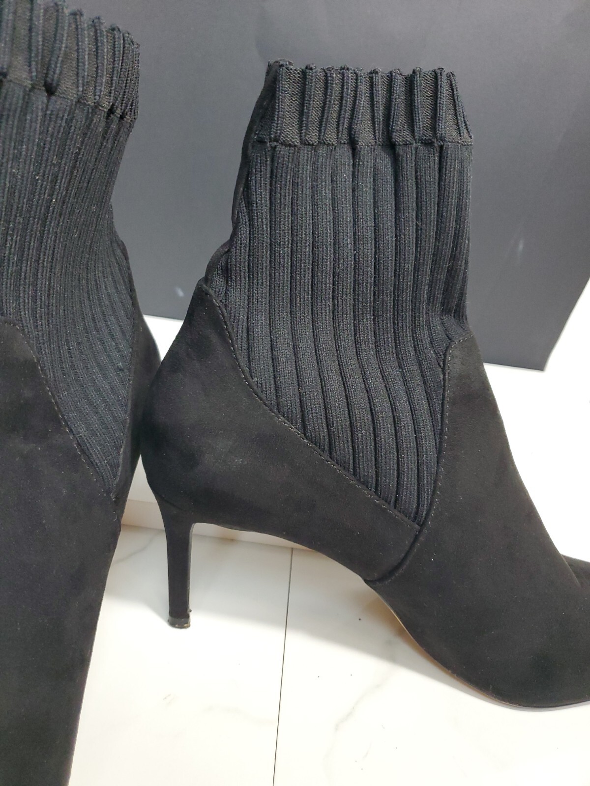 Zara Black Textile/Faux Suede 3″ Heels Elastic Streachable Pull On Boots 41(10)