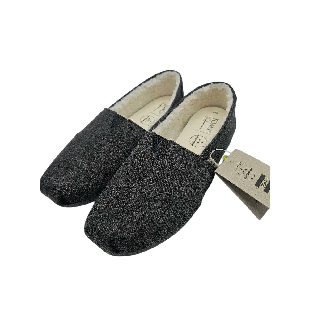 60. TOMS Women’s Alpargata Loafer Flat heavy Twill Faux Shearling in Smoke Grey