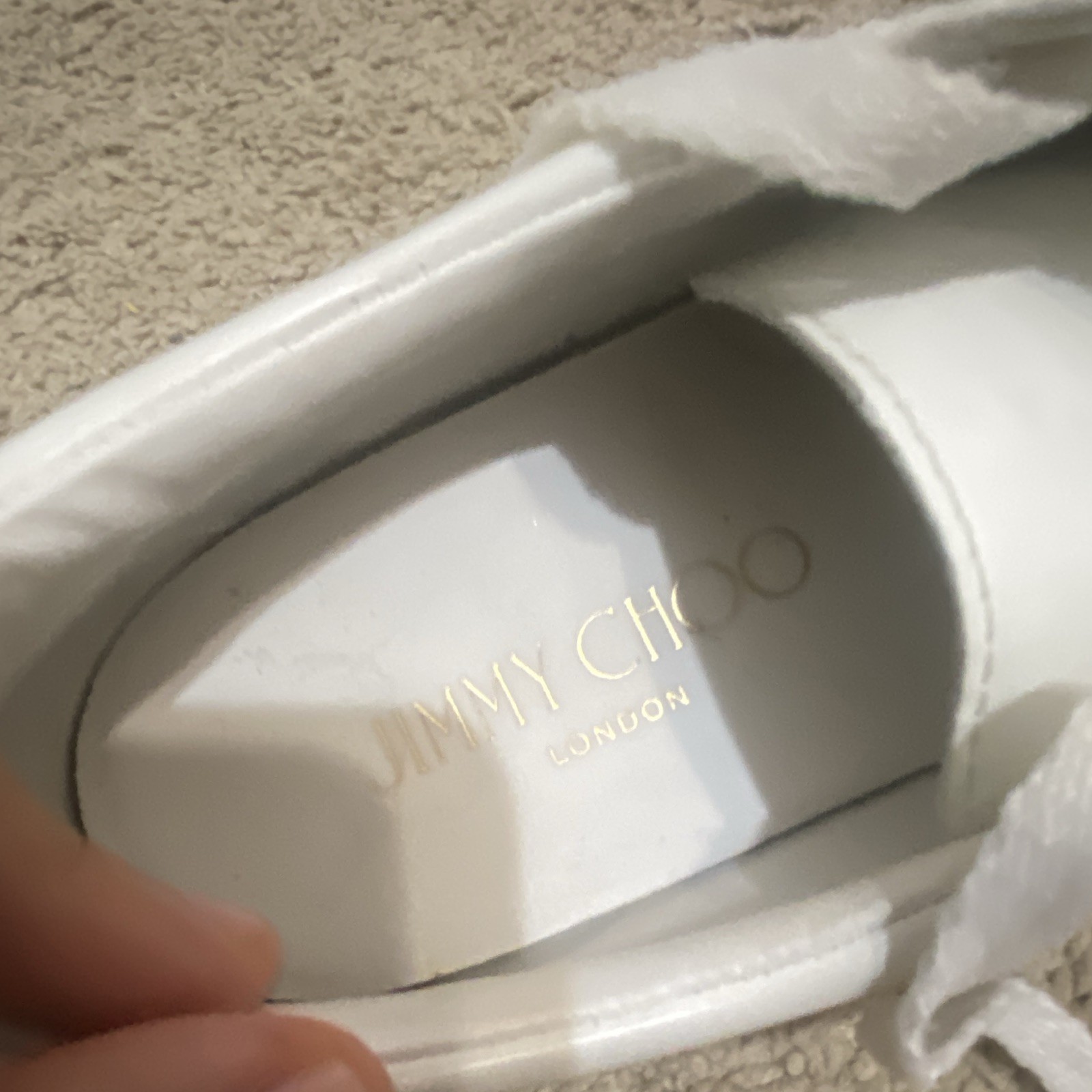 Jimmy Choo White Gold Glitter Logo Low Top Sneakers Women’s Lace Up MH2201