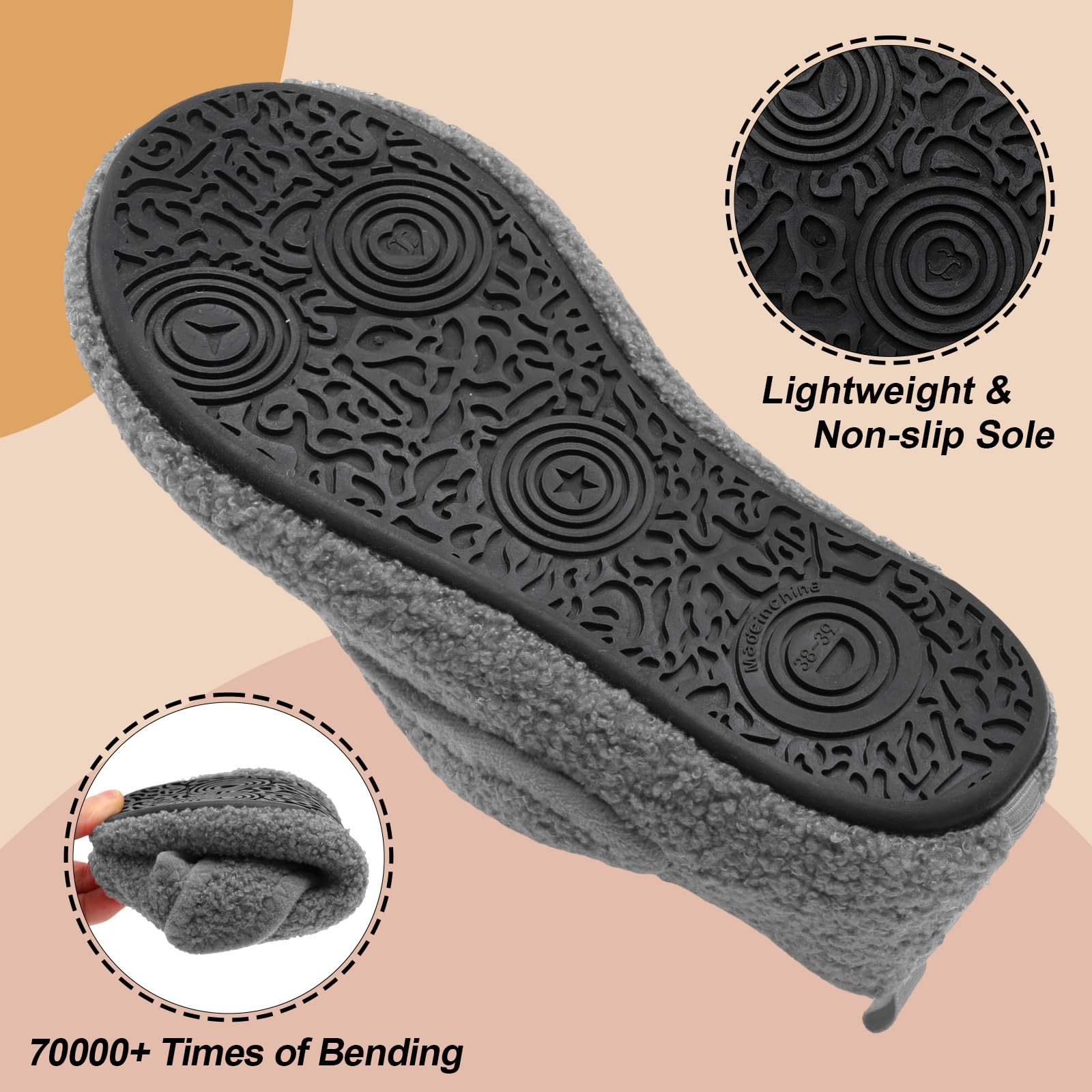 BARERUN Unisex Diabetic Slippers – Women’s Edema 9.5-10 Women/8-8.5 Men, Grey