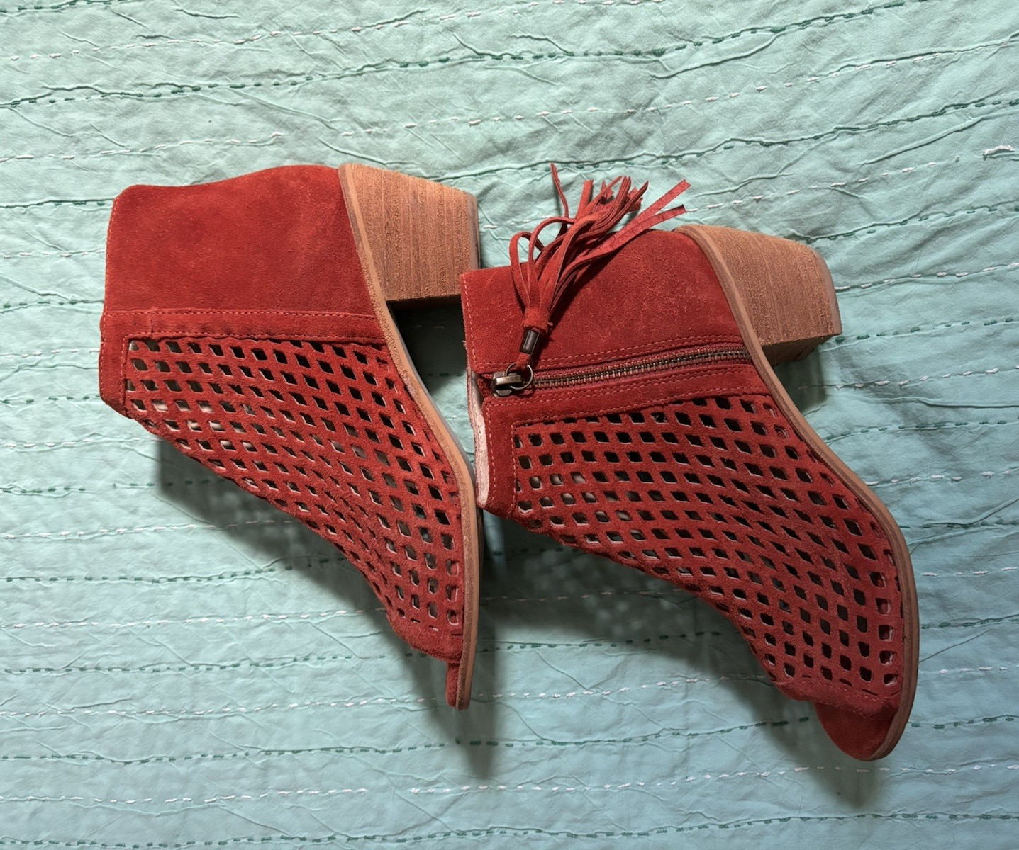 Matisse Indie Rust Suede Perforated Peep Toe Booties Women’s 7.5 Made in Brazil