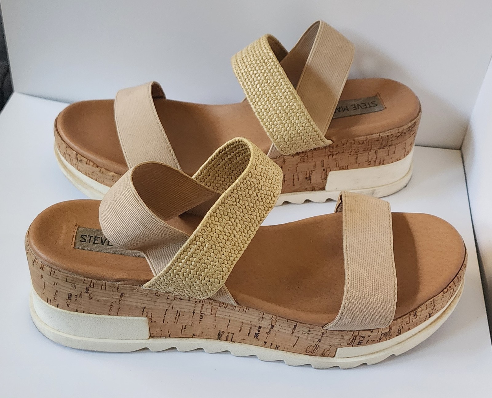 Steve Madden Wedge Sandal Beige And White Women’s Size 8M
