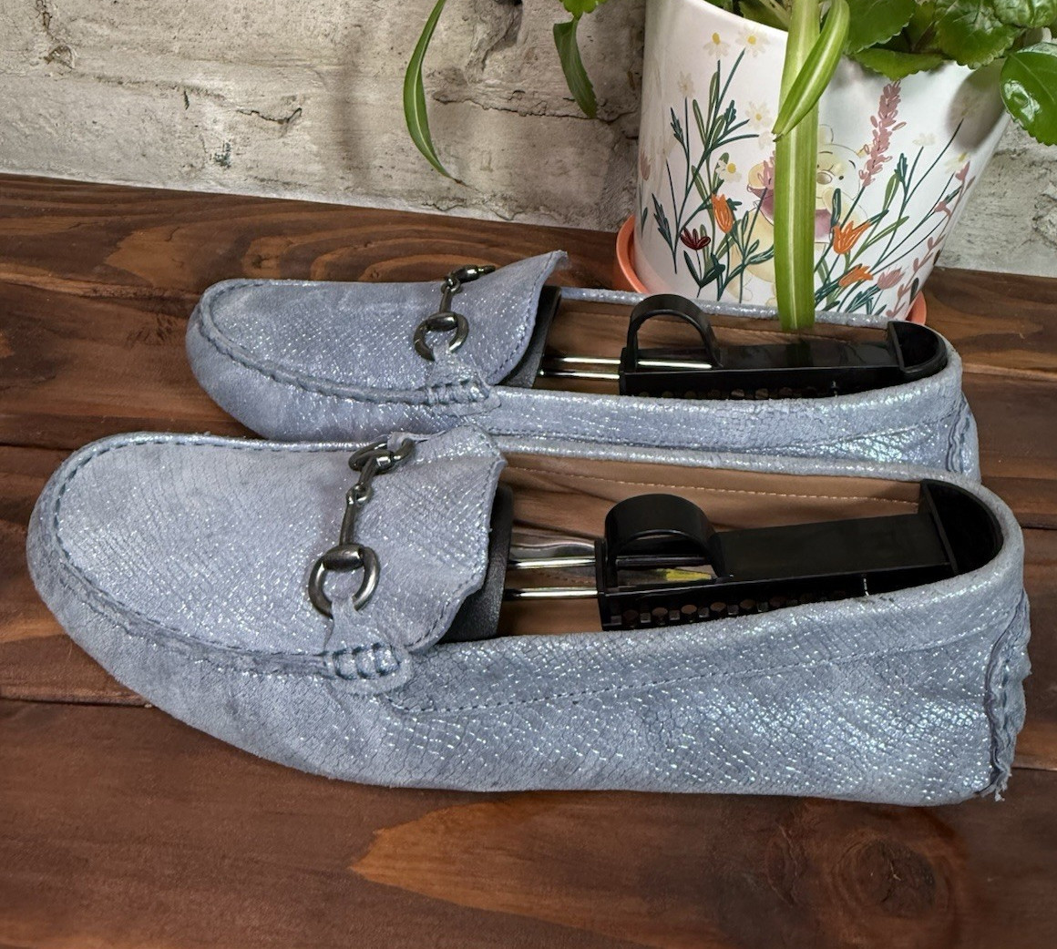 Johnston & Murphy Women’s Loafer Flats Slip-On Suede Metal Bit Blue 9.5M