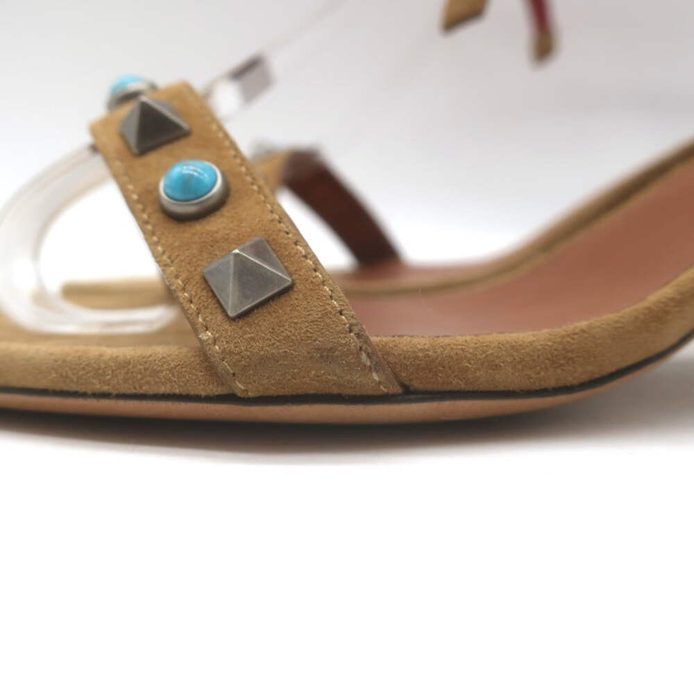 Valentino Rockstud Rolling Ankle-Tie Sandals Brown Suede Size 40.5