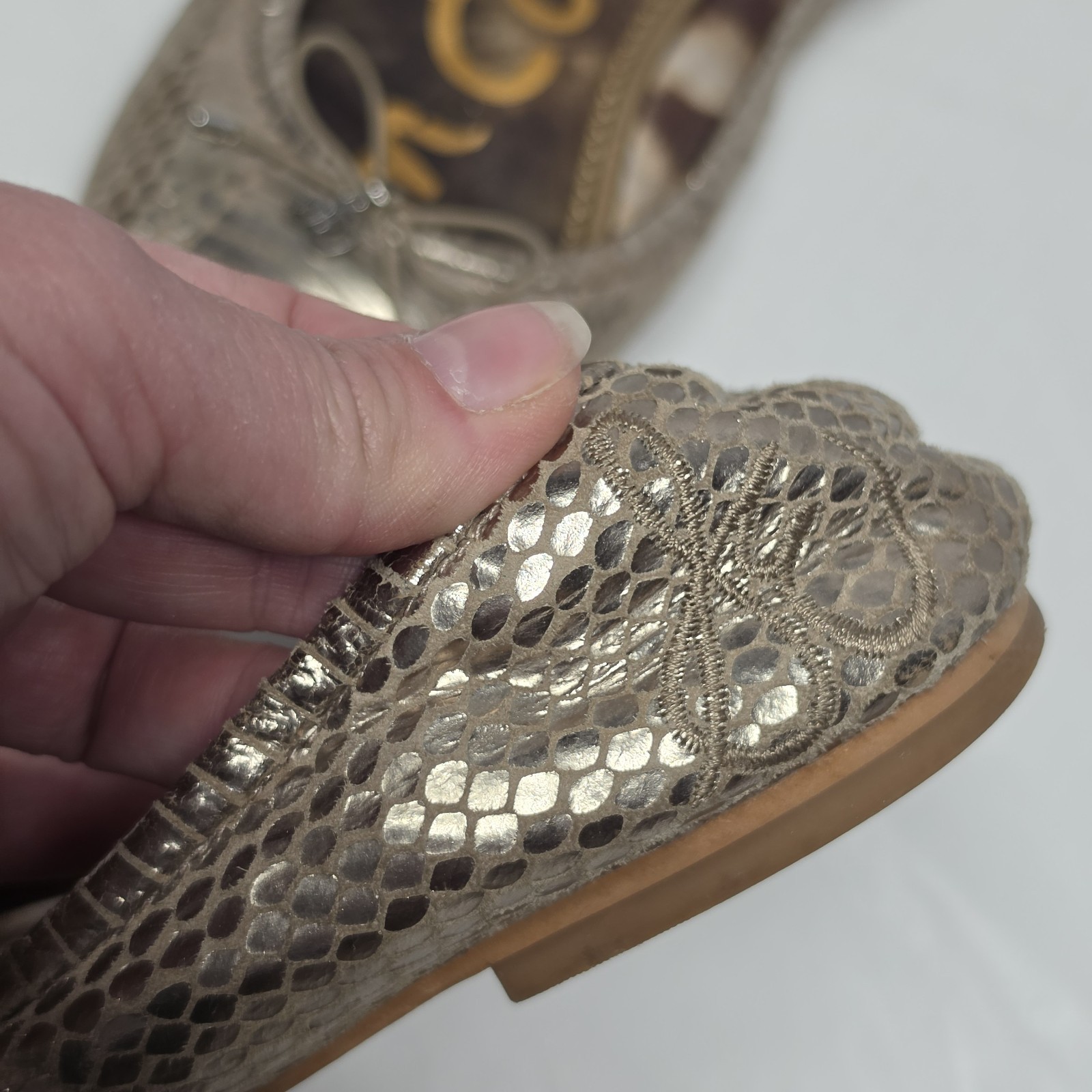 Sam Edelman Felicia Snakeskin Embossed Ballet Flats In Light Gold Leather Size 8