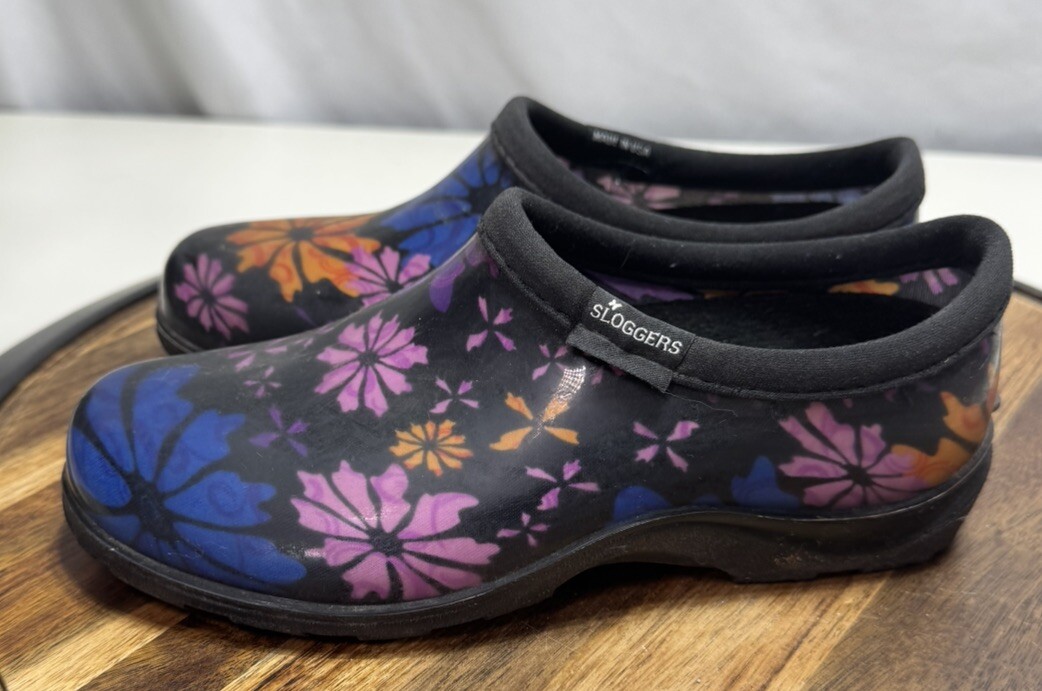 Sloggers Women’s Size 6 Floral Black Print Waterproof Comfort Garden Shoes