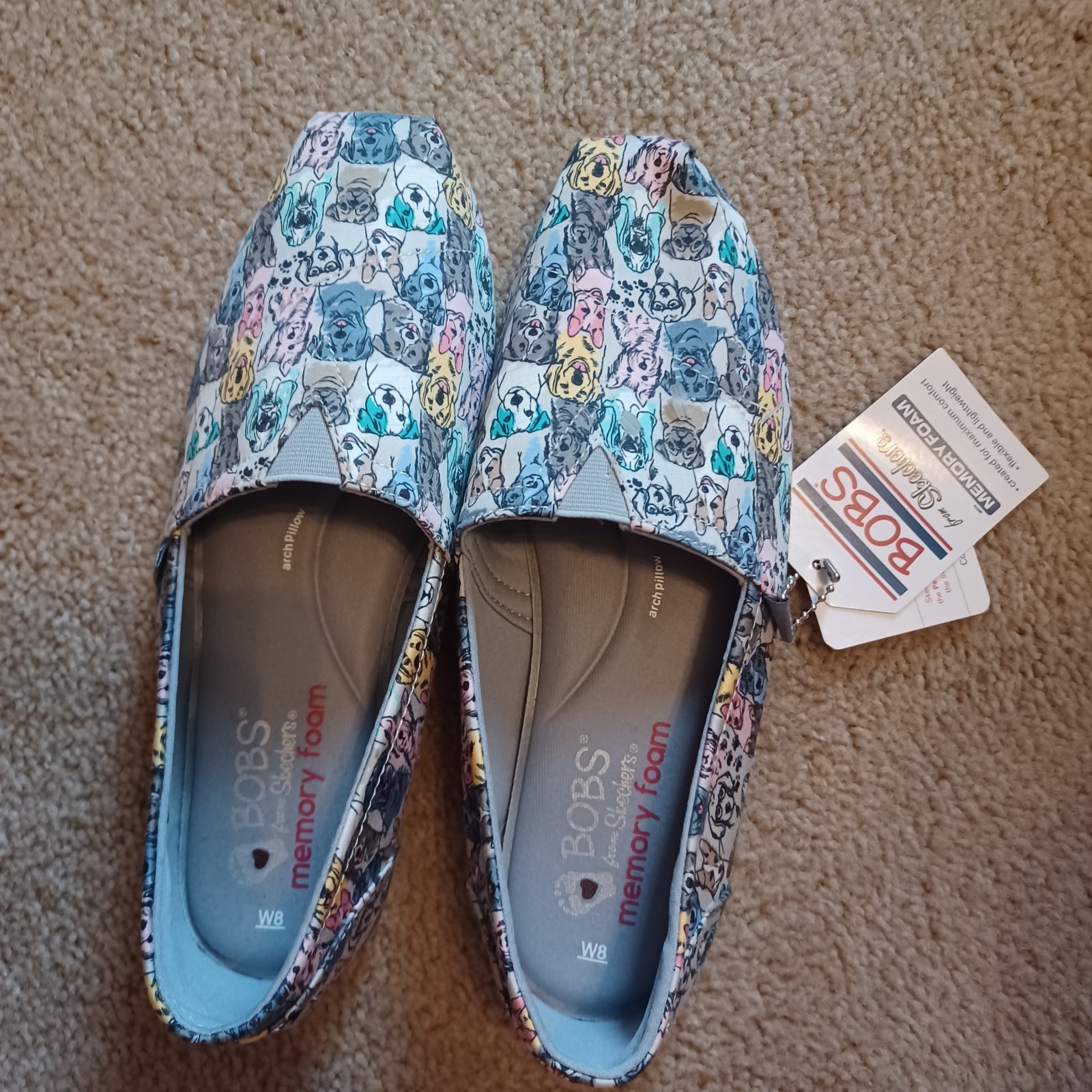 New BOBS by Skechers Woof Wag Dog Party Slip On Flats Shoes Womens Size 8 NWT