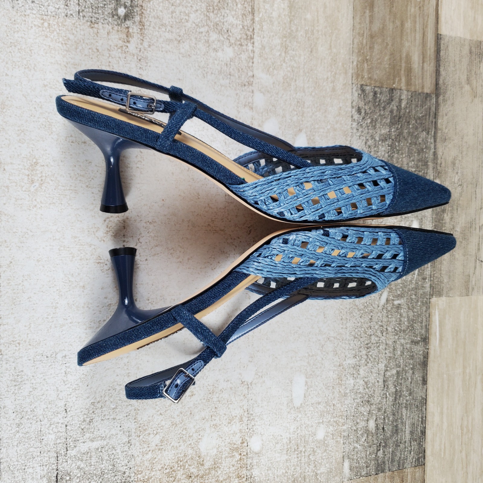 Nine West Railen 2 Womens Slingback Pumps Sz 9 M Blue Denim Comfort Pointed Toe