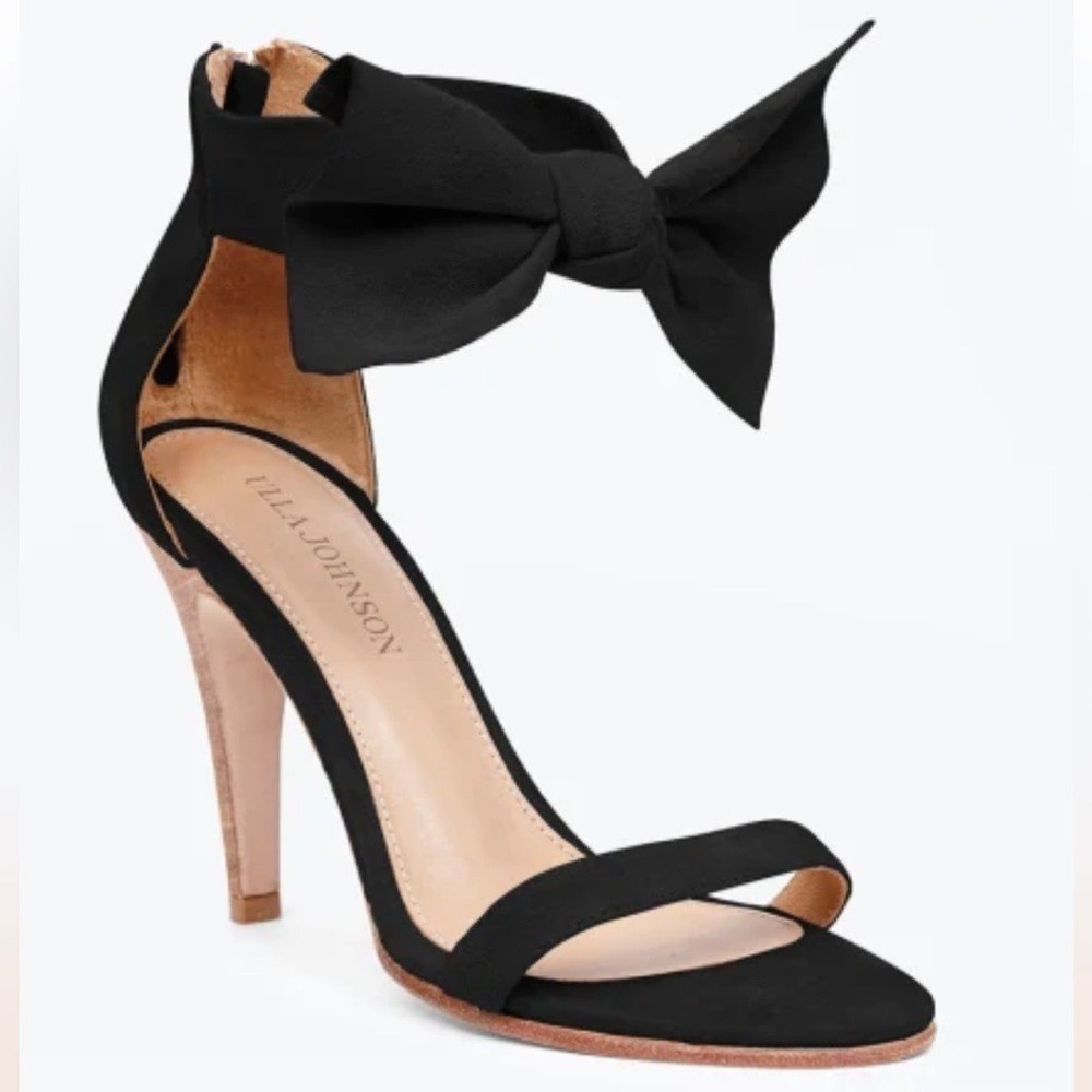 Ulla Johnson Thecia Suede Noir Black Bow Single Strap Heels Size EU 40 US 10