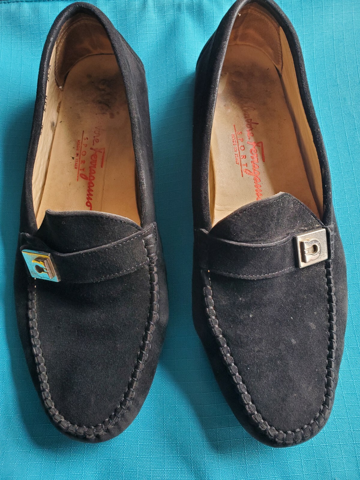 SALVATORE FERRAGAMO Black Suede SLIP ON LOAFERS DRIVING MOCCASINS 8.5 C
