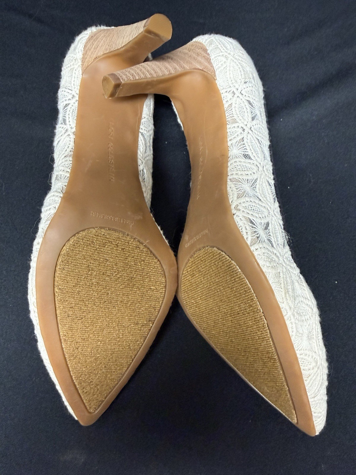 Lori Goldstein Ivory Embroidered Textile Cone Heel Pumps Cork Women’s 8M/38.5