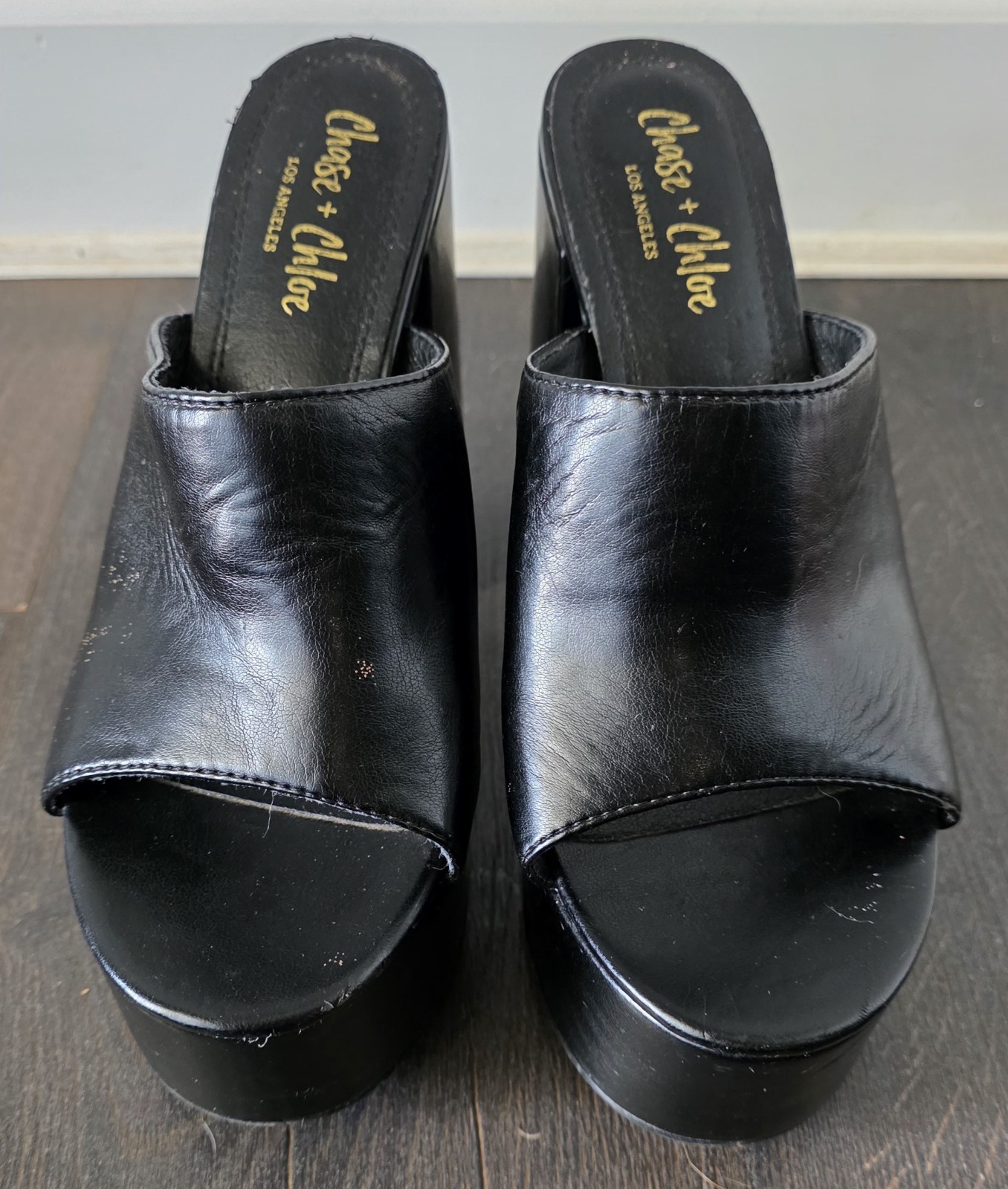 Chase and Chloe Womens Black Platform Mule Heels Size 10