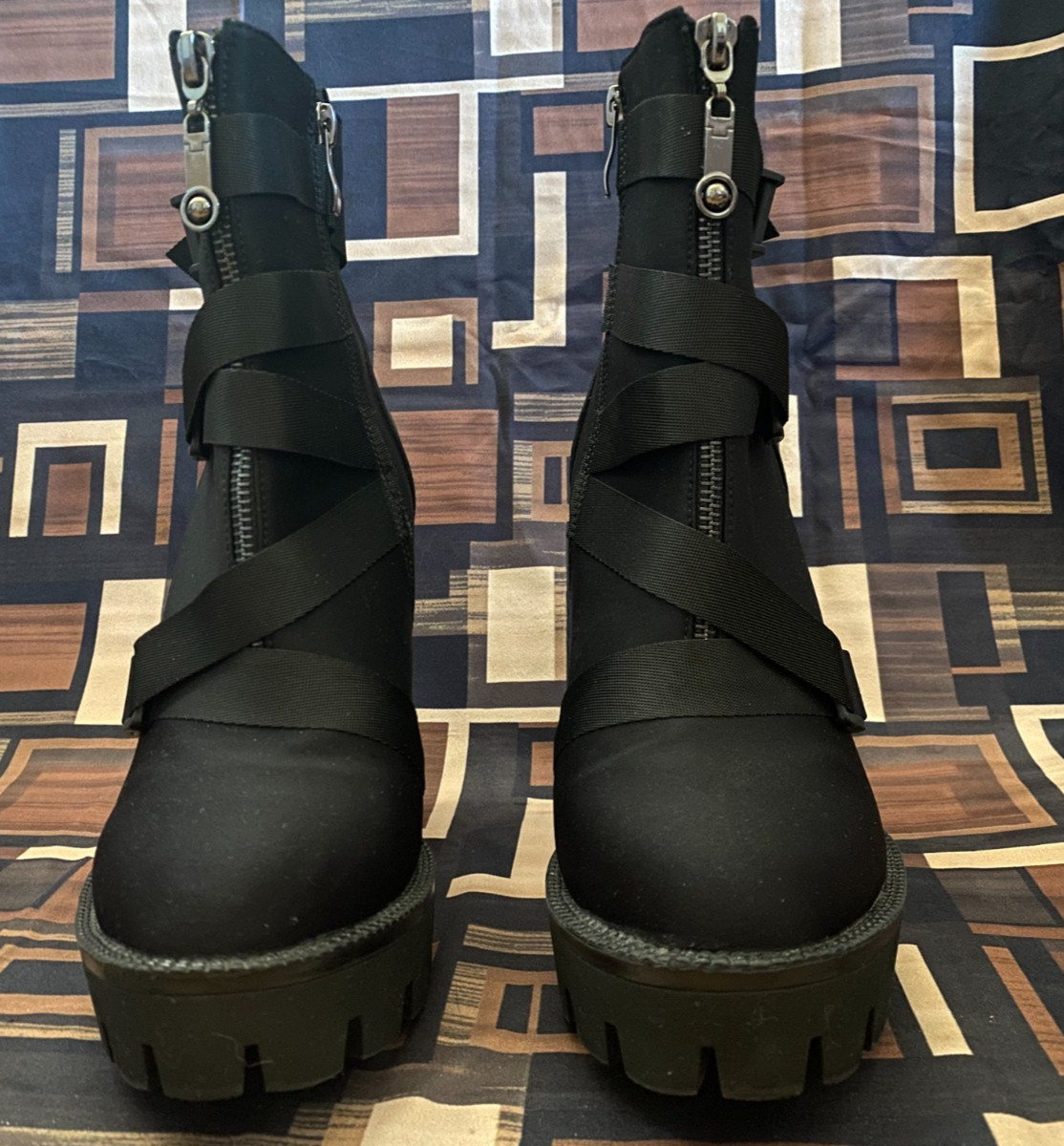 WETKISS Black Chunky High Heeled Platform/Combat Ankle Boots Size 9