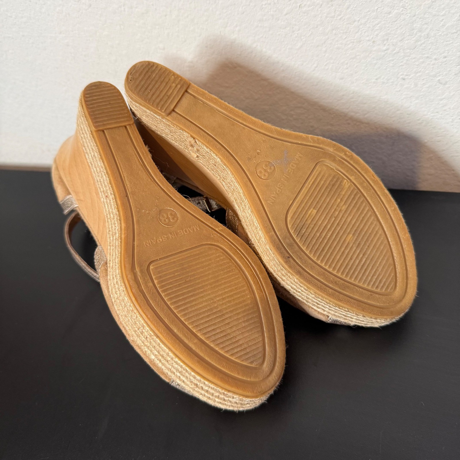 Kanna Spain Suede Leather Metallic Espadrille Wedge Sandals 38 US 8 Platform