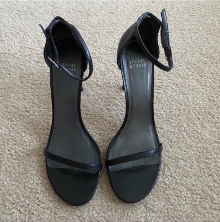 Stuart Weitzman Nudistsong Black Nappa Leather Sandal Size 10