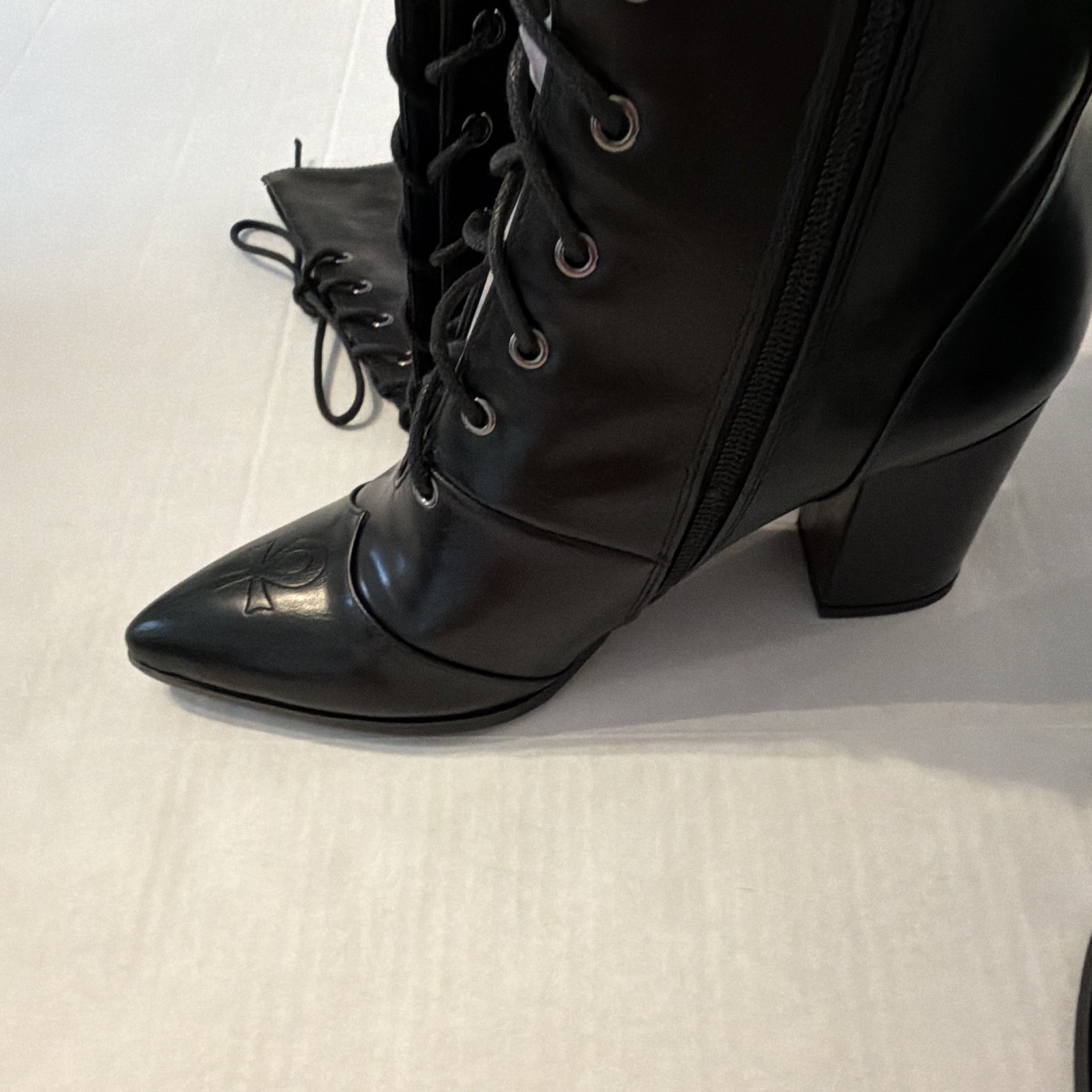 Killstar Occult Luxury Ankh Eveninghill Black Knee High Lace-Up Boots US 8