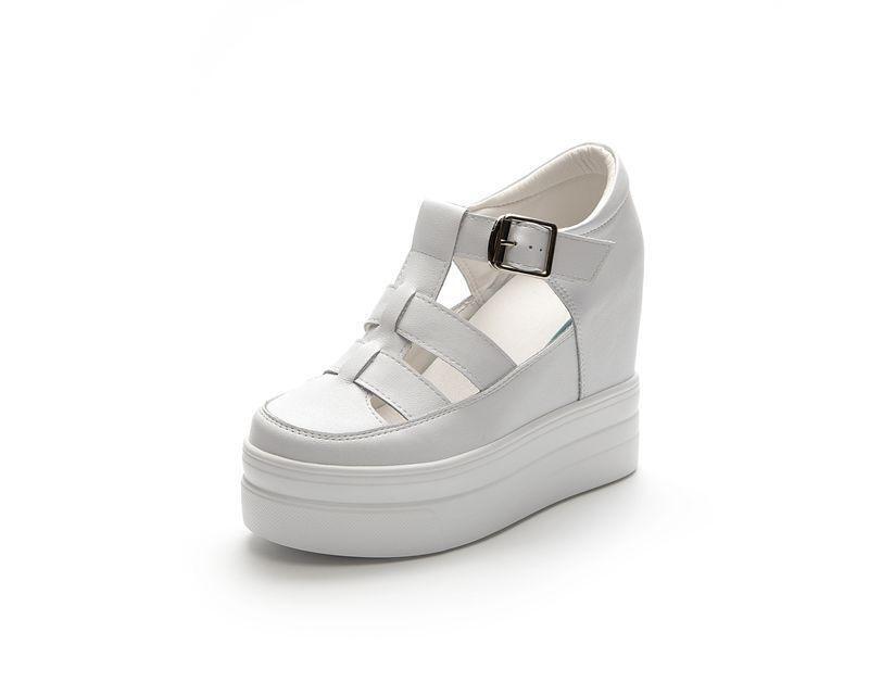 Womens Casual High Hidden Wedge Heel Add Height Roman Sandals Leather Shoes Punk