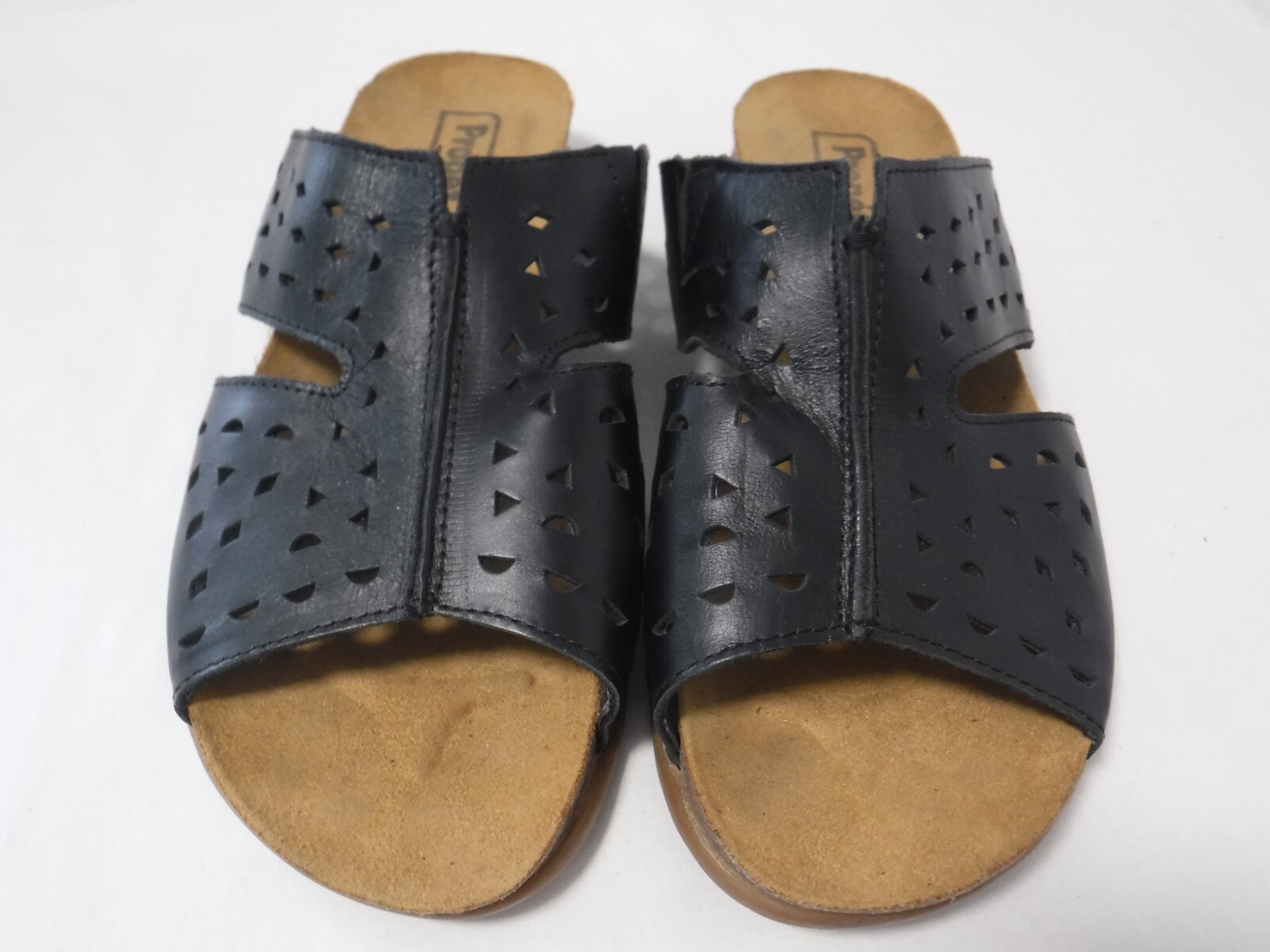 PF2 Propet Shoes Women 7.5W Fionna Black Comfort Slide Sandal Cutout Leather