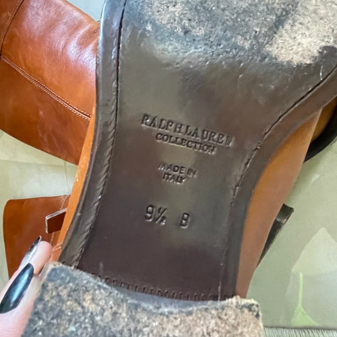 RALPH LAUREN COLLECTION purple label cognac 100% leather western mid calf boots