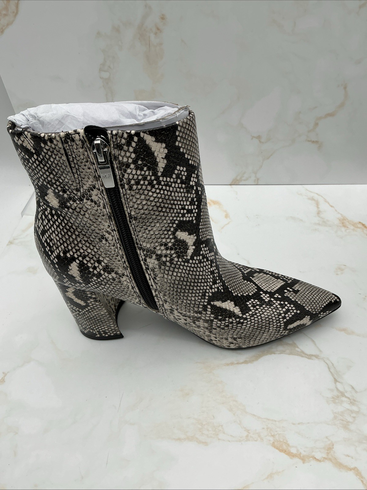 Marc Fisher Women’s Greneda Block Heel Dress Ankle Booties Black Beige Snake 6M