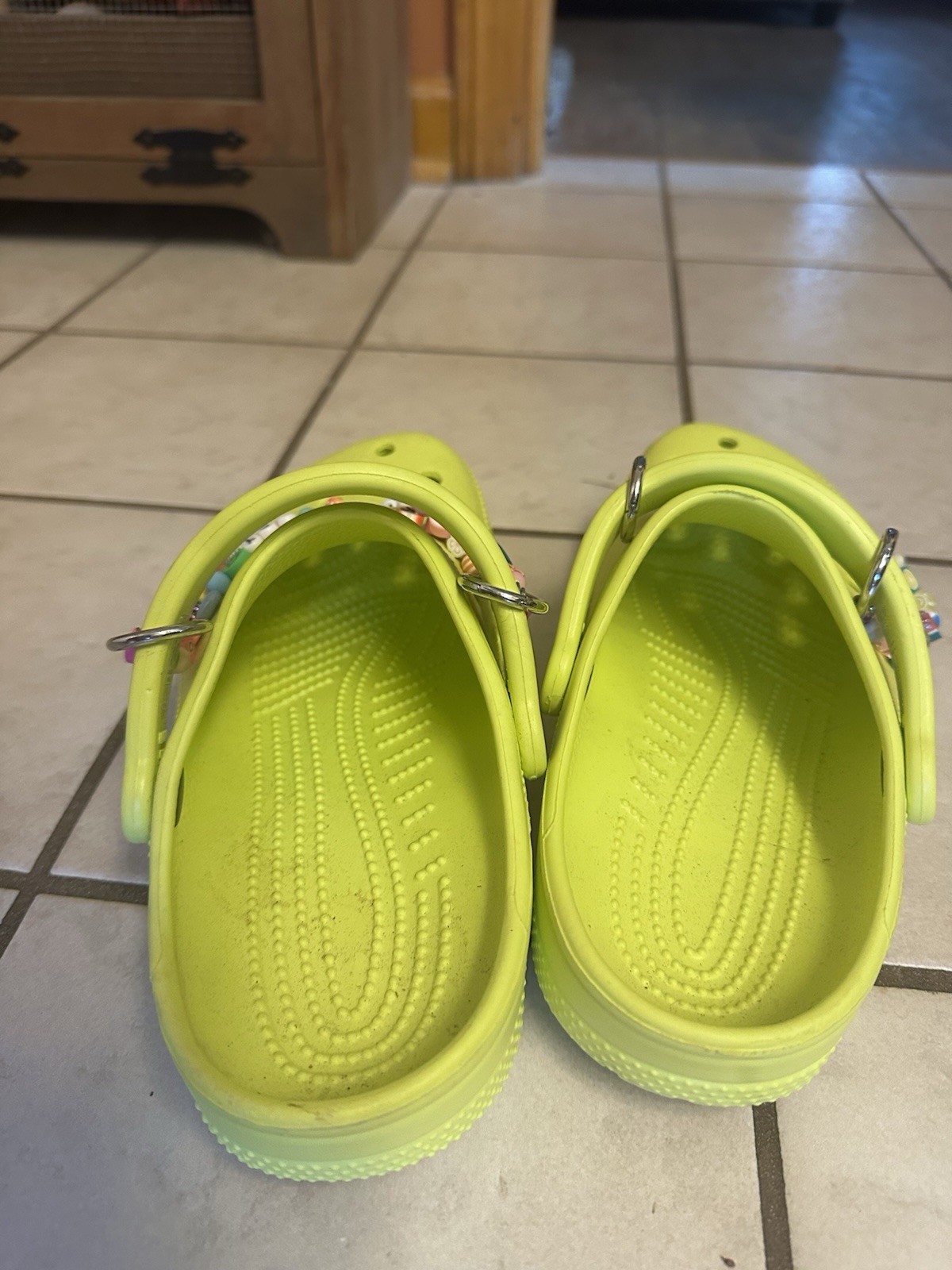 Classic Clog Crocs Line Green With Beaded Chain Women Size 8