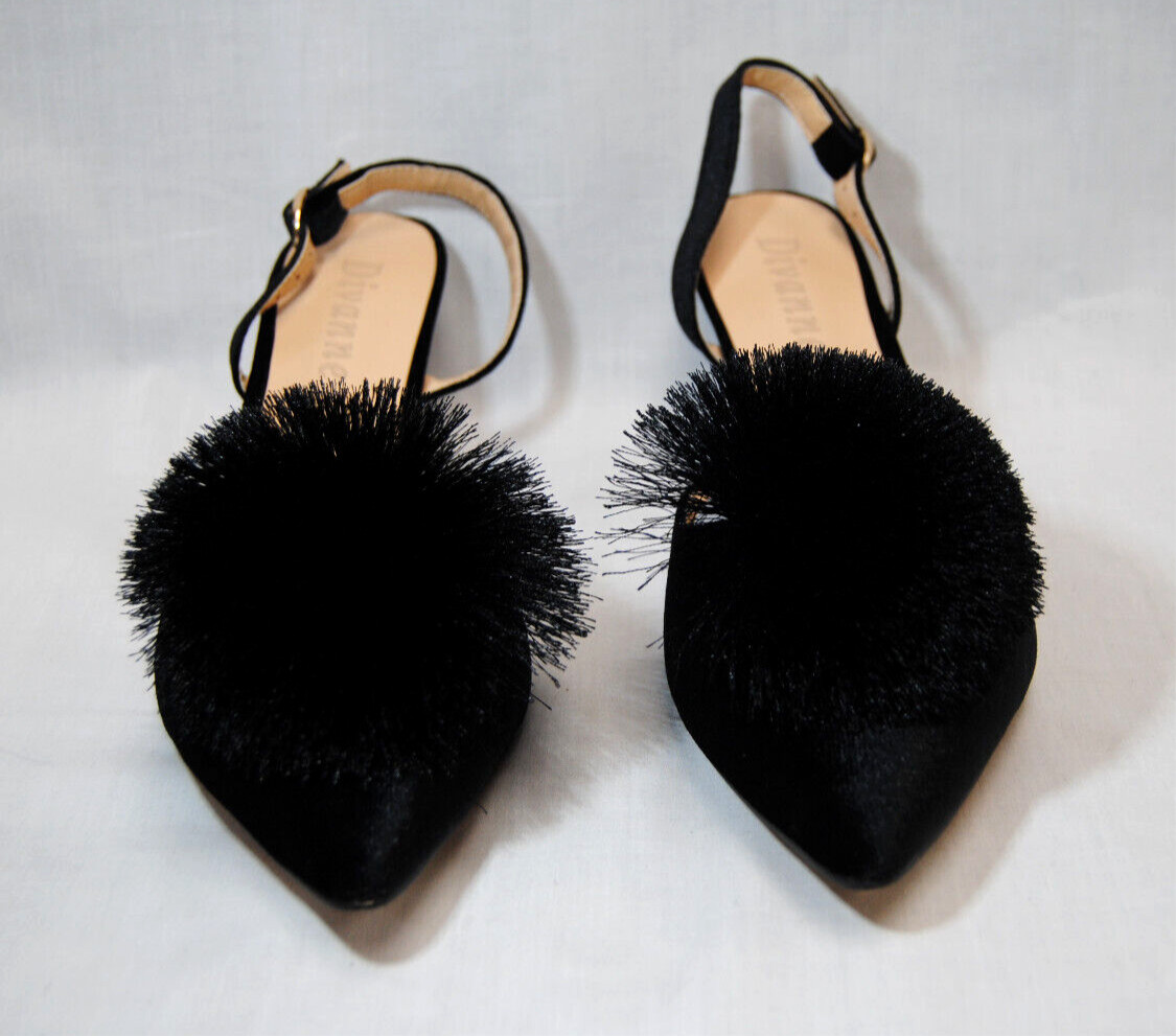 Divanne Women’s Puff Pompom Slingback Pumps Pointed Toe Kitten Heels New T2346