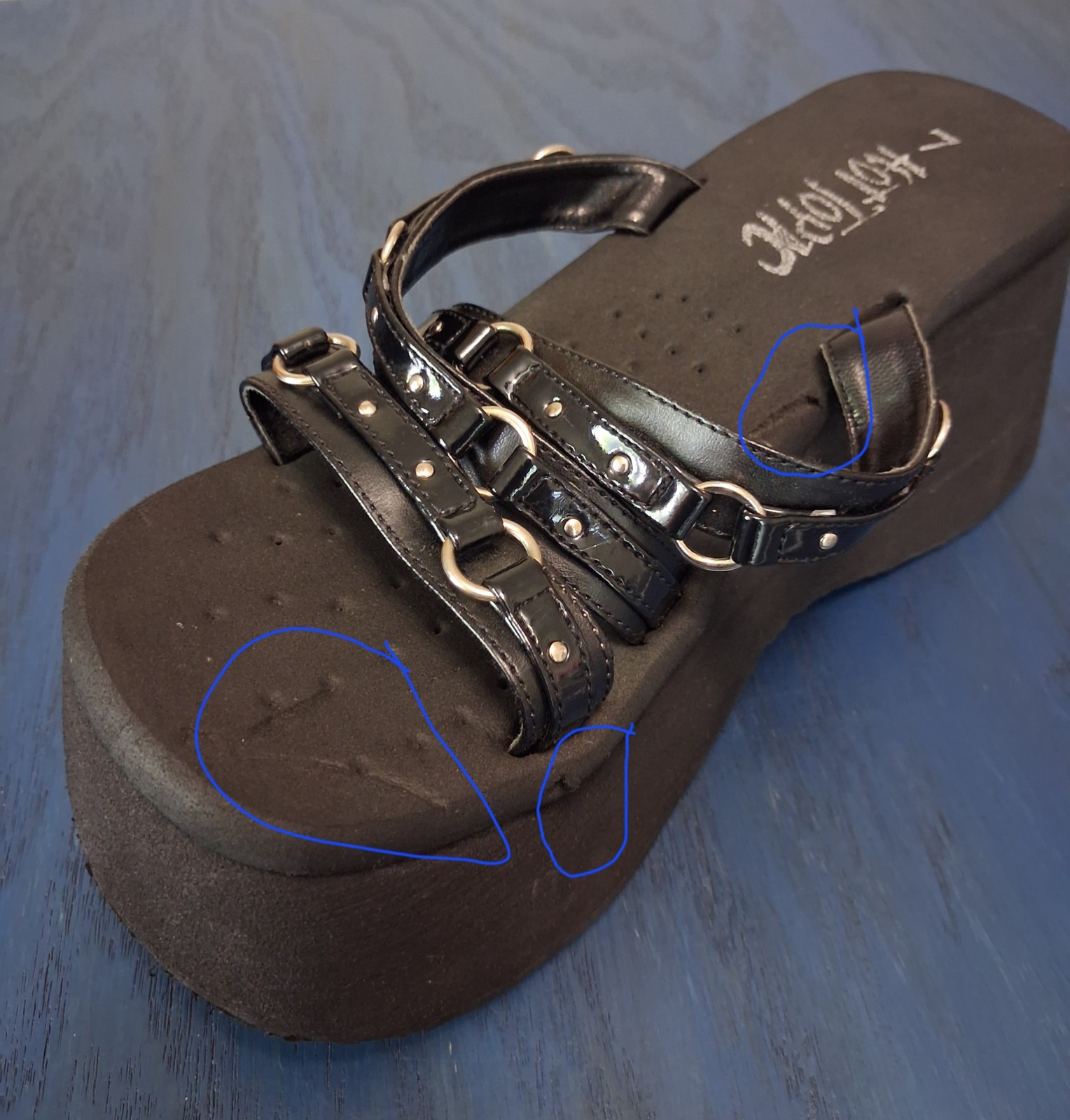 Vintage Y2K Hot Topic Platform Sandals Chunky Wedge Black Strap O-Ring Size 7