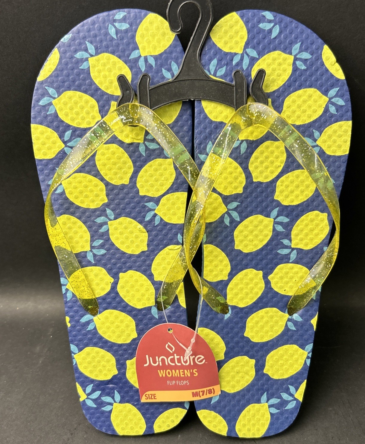 Juncture Women M 7/8 Tropical Lemons Yellow Strap Flip Flops