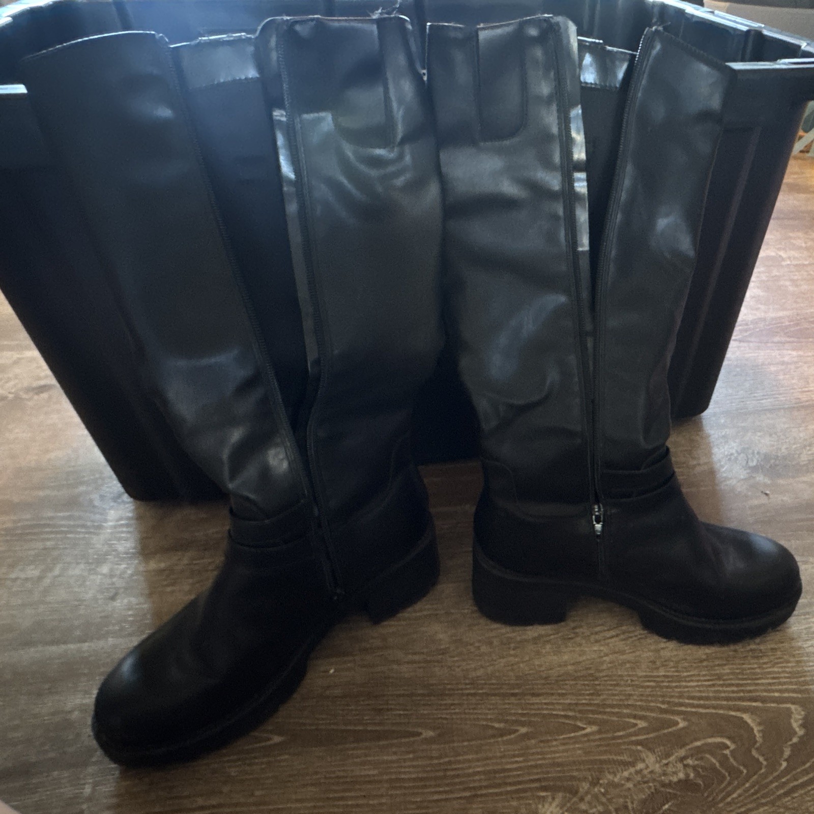 Arizona Kenrick Womens 8 Black Synthetic Knee High Riding Boots Zip Buckle