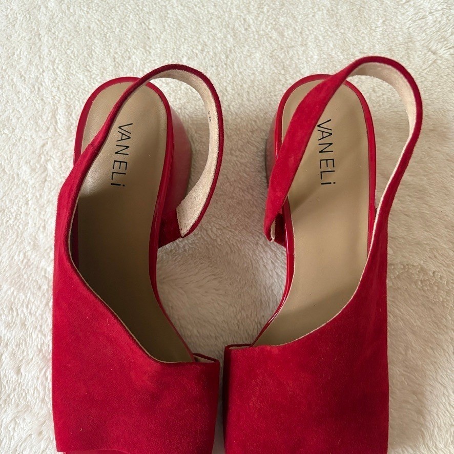 Van Eli Molke Suede Sandals Women’s 9M Red Block Heel Square Toe Slingback