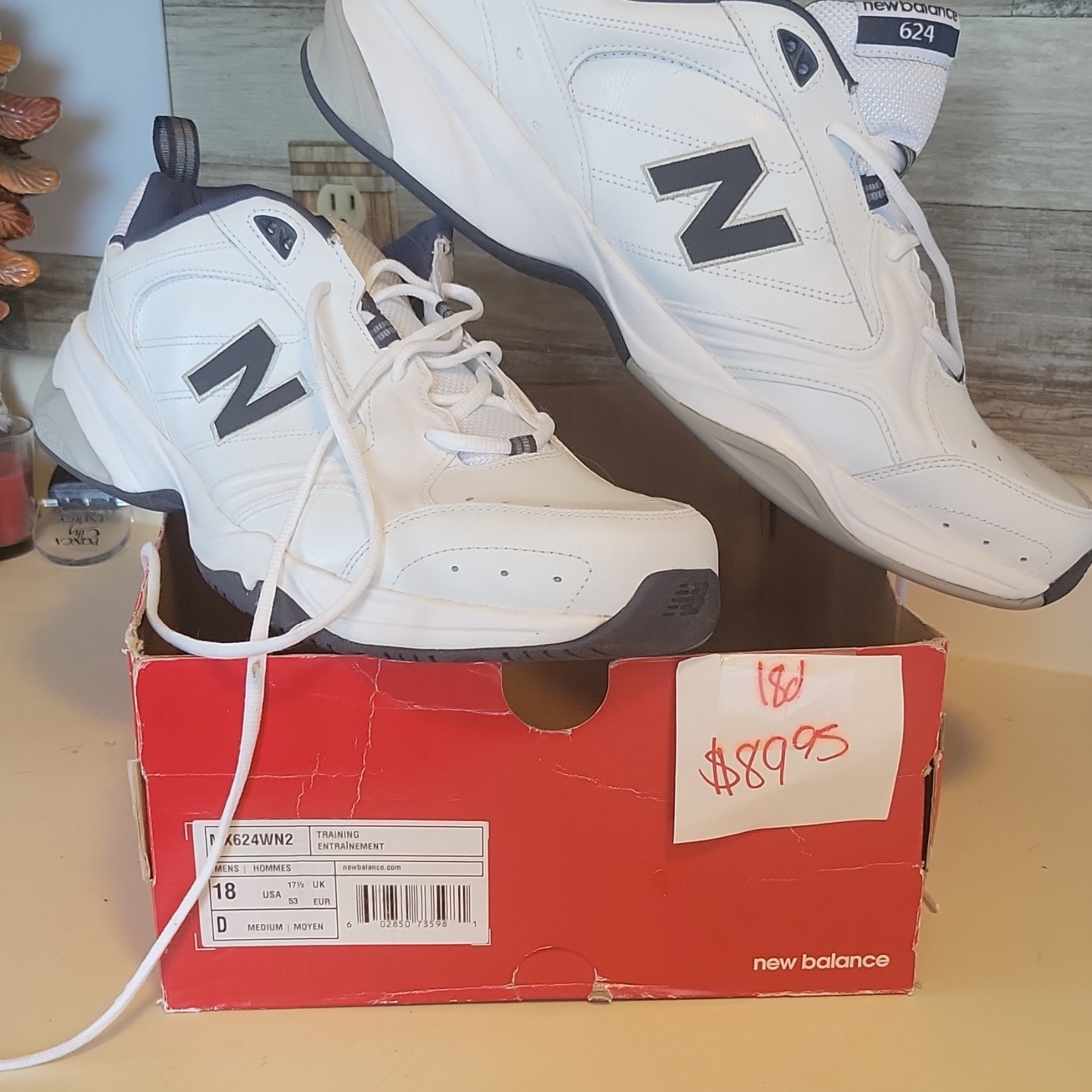 New Balance 624 WX624WN2 White/Gray Lace-Up Women’s Training Sneakers Low Top D