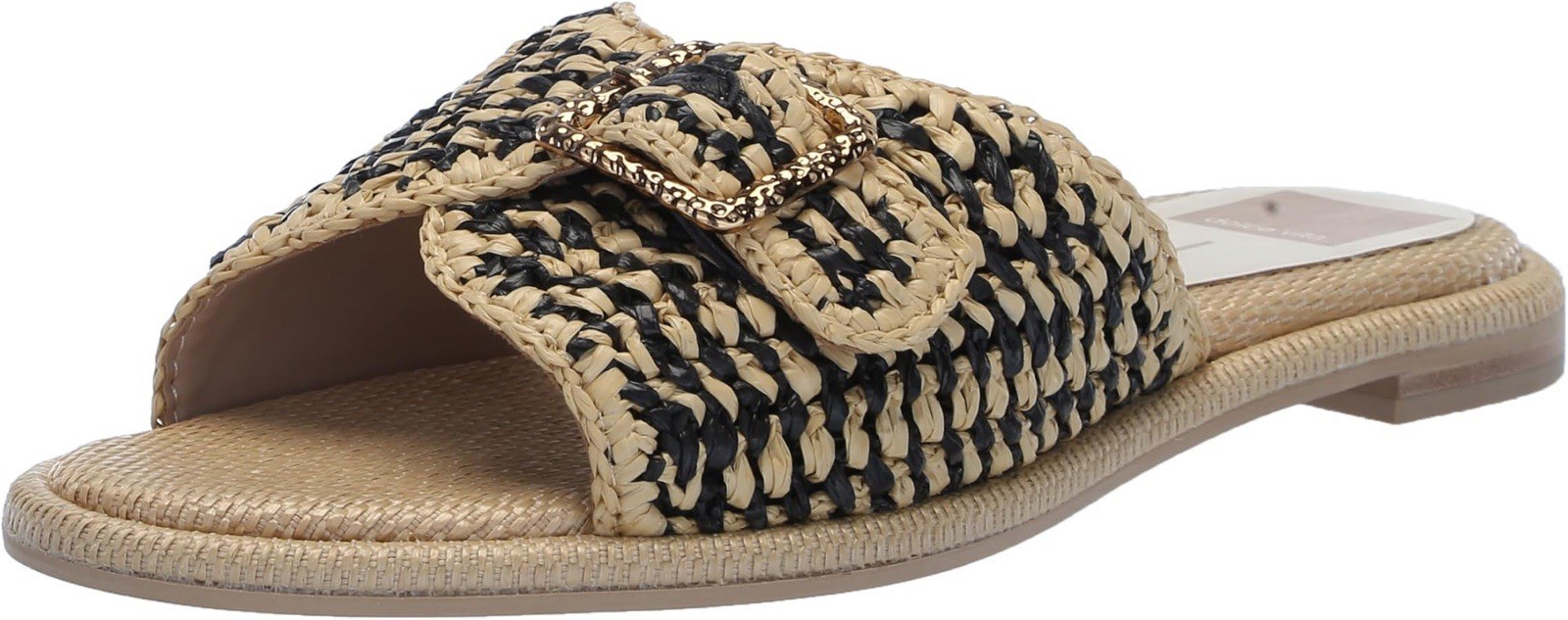 Dolce Vita Women’s Alonzo Slip on Slide Sandal Black/Natural Raffia