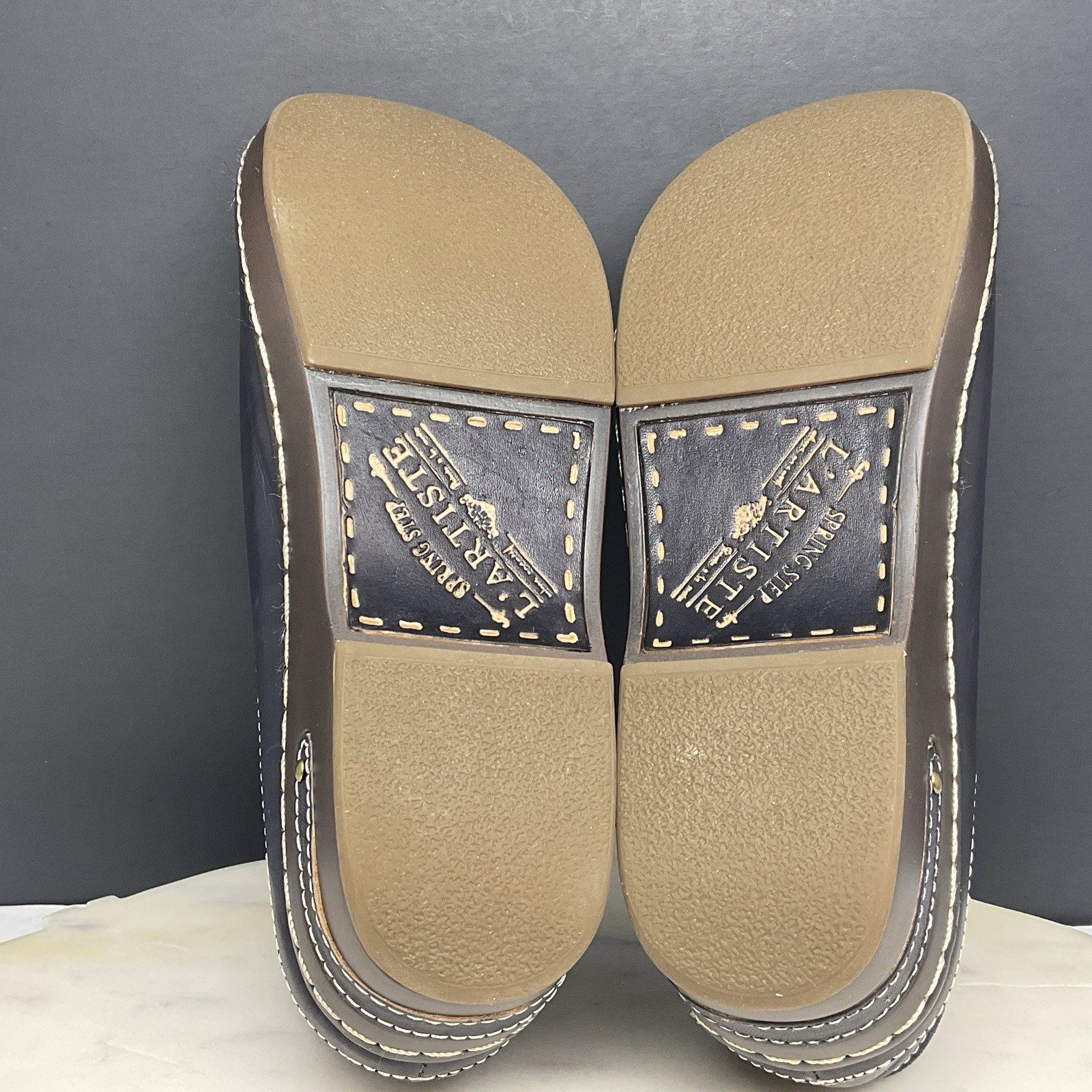 L’Artiste Burbank Clogs Spring Step Womens Size 8-8.5 EU-39 Blue Brown Leather