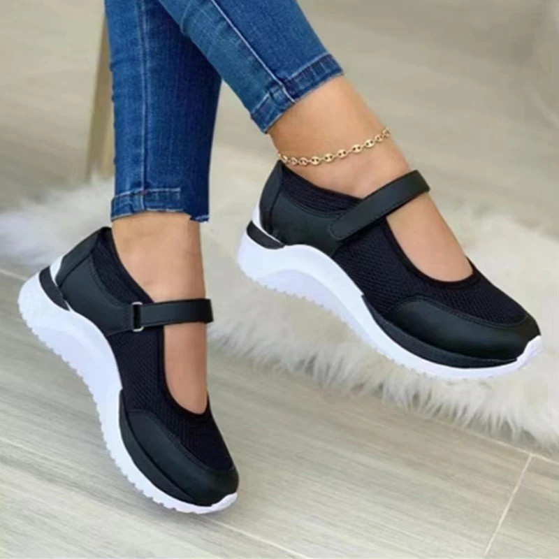 Round Head Knitted Women’s Thick Sole Single Shoes Women’s Large Size 36-43 Grid
