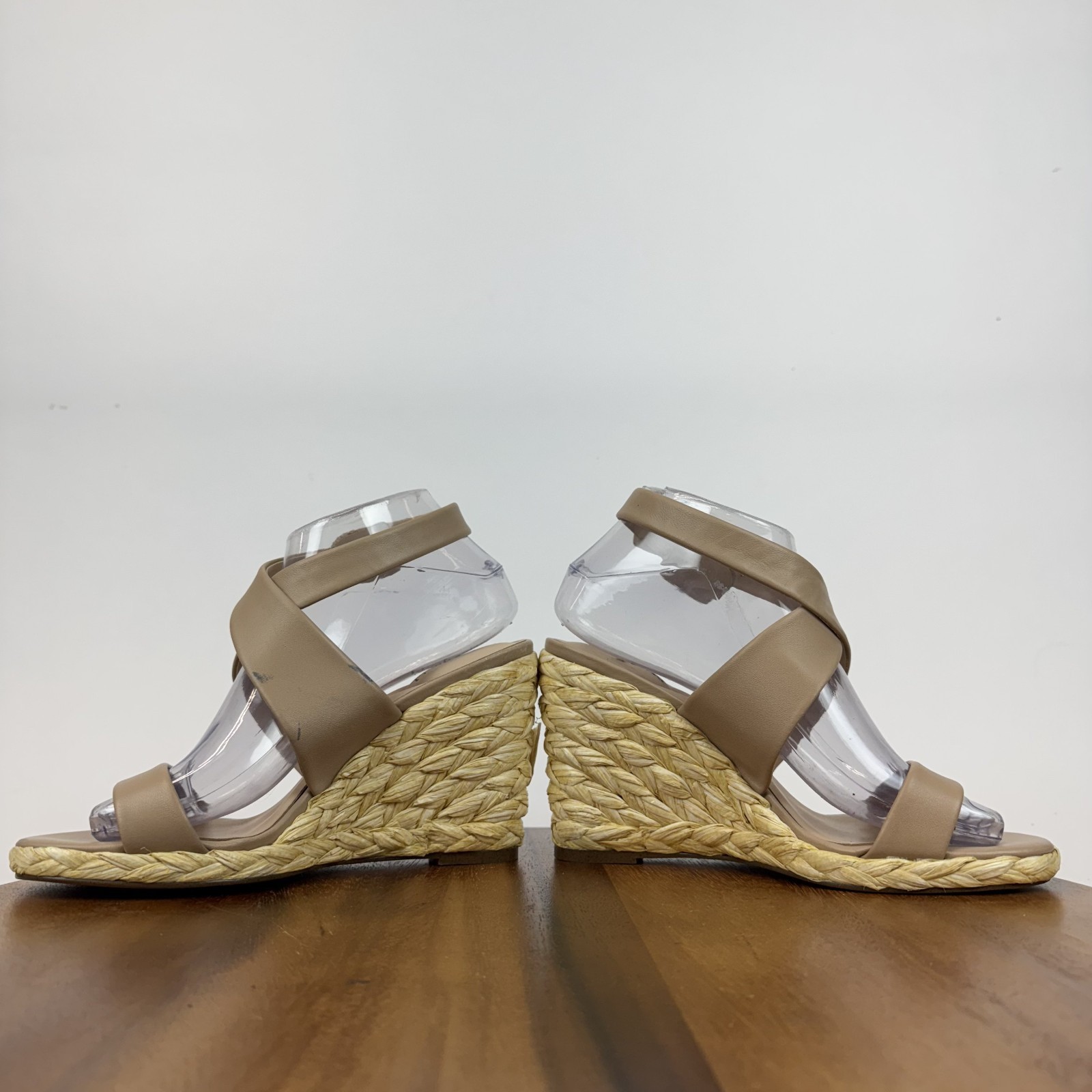 New Womens Charles David Russell Nude Leather Espadrille Wedge Sandals Size 7.5