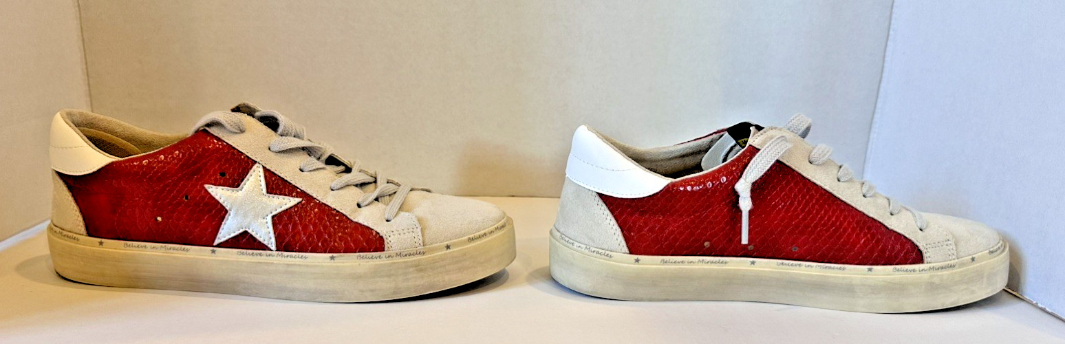 Mi.iM Sadie Rubber Sole Lace-up Leather Star Sneakers in red 8.5
