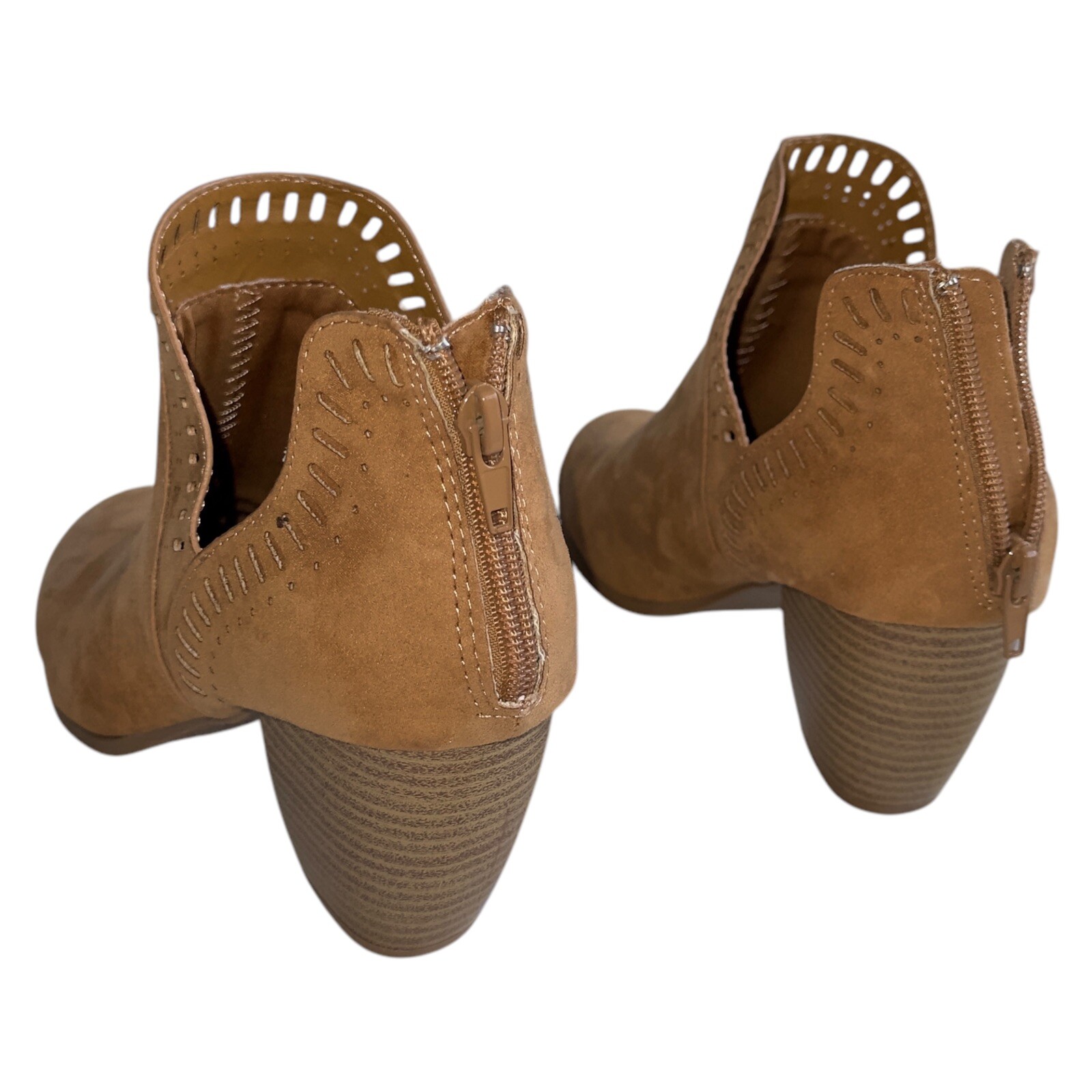 Brown Suede Ankle Booties 5 Block Heel Zip Square Toe Boho Western Minimalist