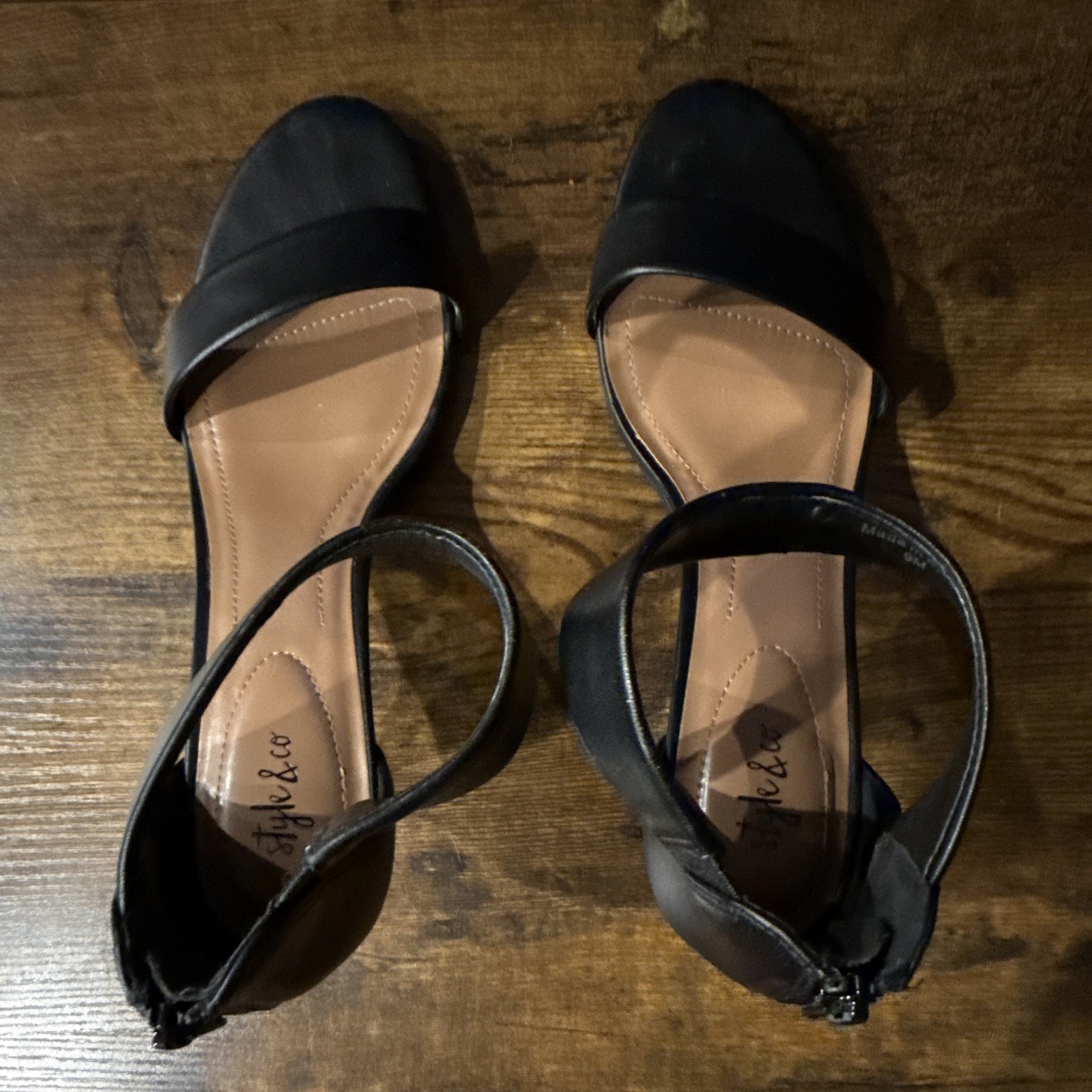 Style & Co. Women’s Black Open Toe Ankle Strap Zip Strappy Heels 9M