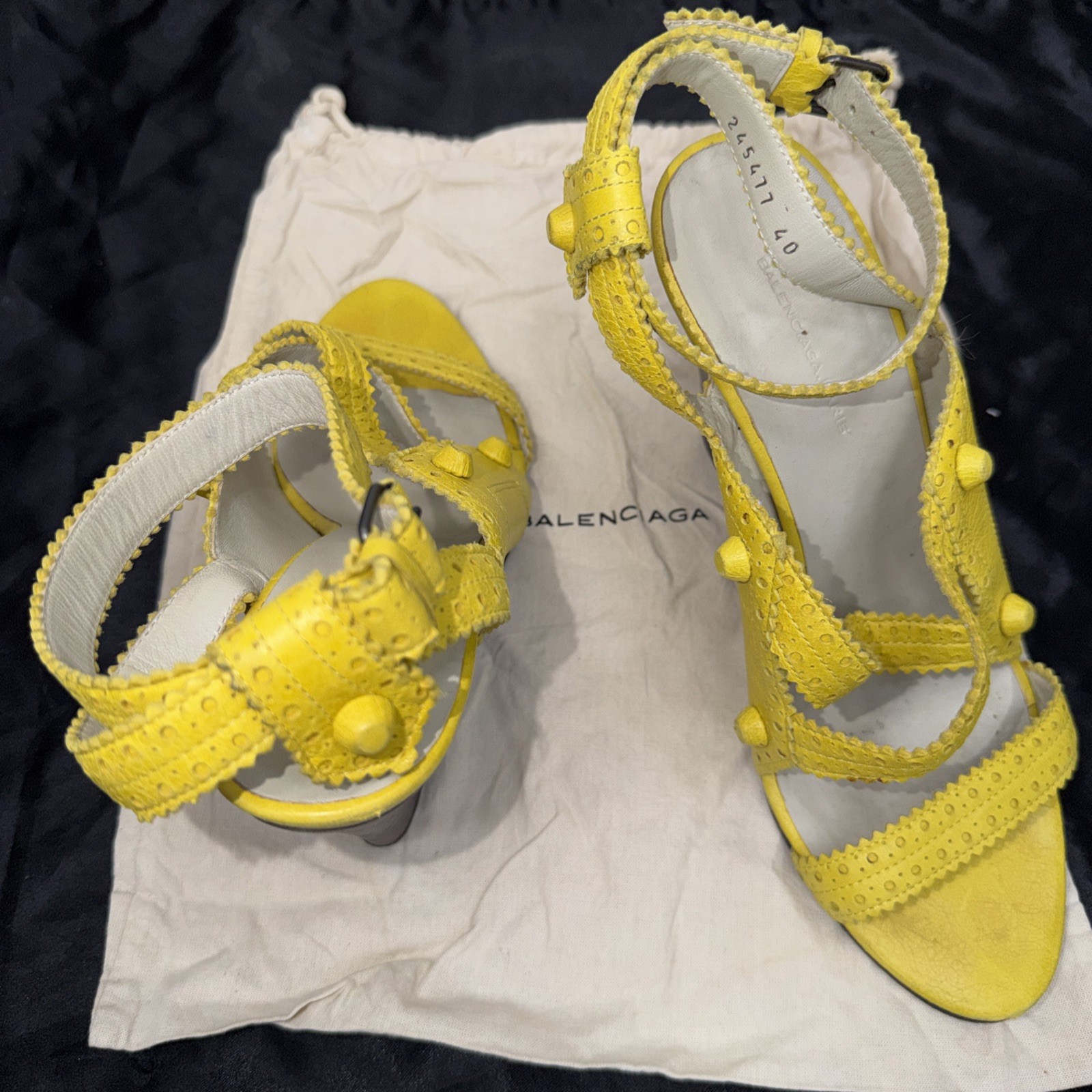 Balenciaga 40 Wedge Sandals Mules Gladiator Caged Pump Booties Yellow City Studs