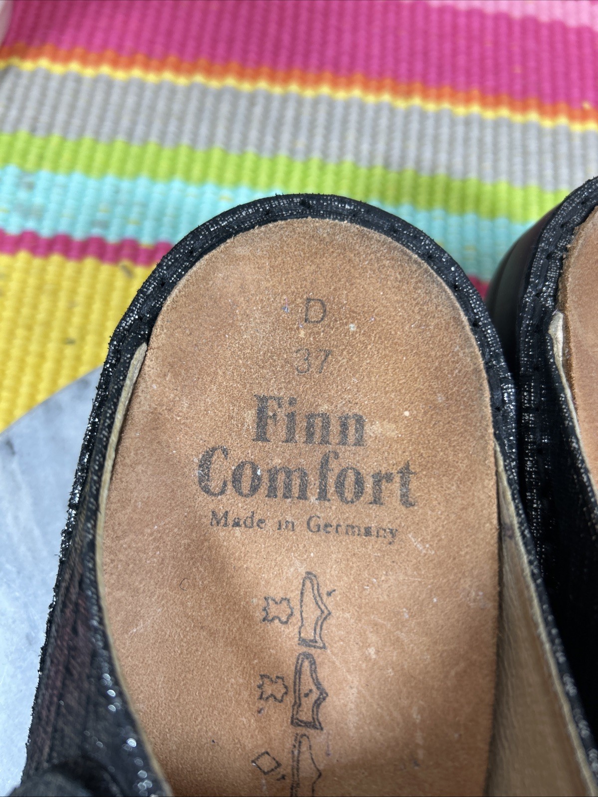Finn Comfort Women’s Stanford Metallic Black Leather Mule Sandals EU 37 US 6-6.5