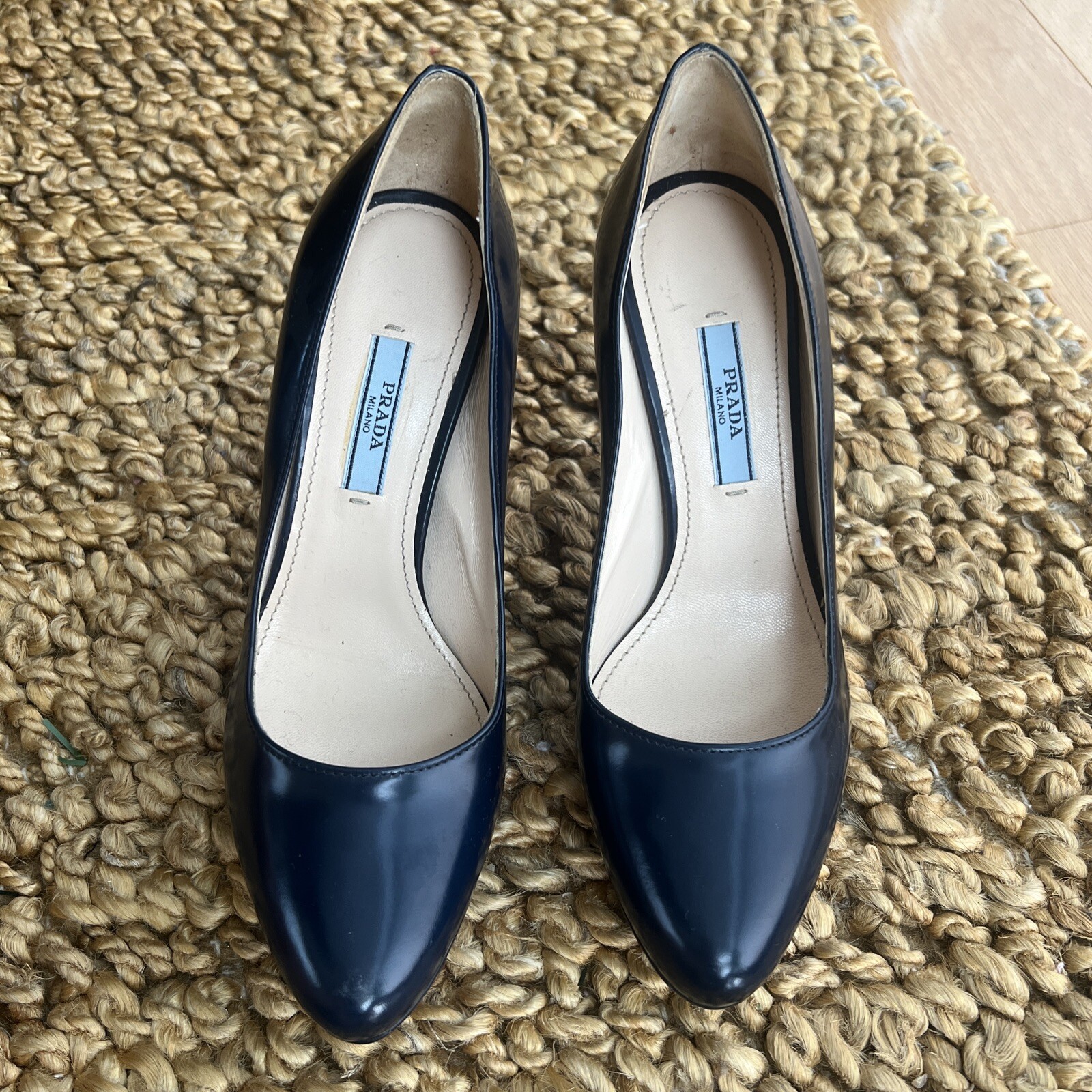 New AUTHENTIC PRADA SAFFIANO PUMPS SHOES ROYAL Dark Blue US 6.5 EU R 36.5 L 36